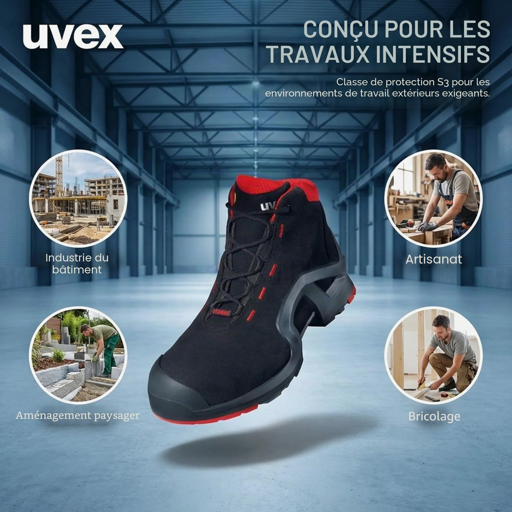 Uvex 1 X-Tended Support S3 SRC Baskets de Securite - Chaussure de Travail Montante - Antidérapante - Embout de Protection des Orteils