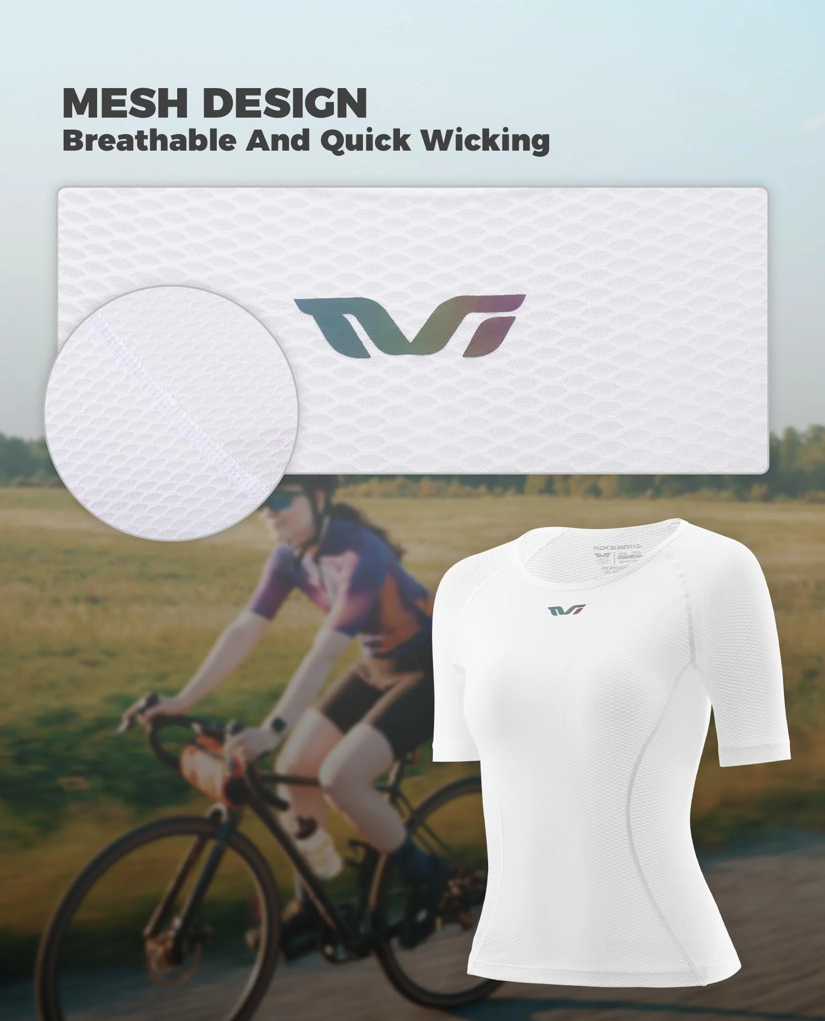 ROCKBROS TVI Gilet Femme Manches Courtes Séchage Rapide sous-Maillot Cycliste Maille Respirant Léger Vélo VTT Running Jogging Blanc