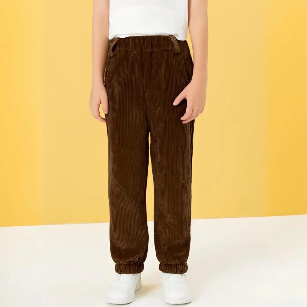Generisch Pantalon en velours côtelé uni pour enfant avec poches, décontracté, élastique, chaud, doux, pour l'extérieur, le quotidien, le sport, l'hiver, l'automne, l'hiver