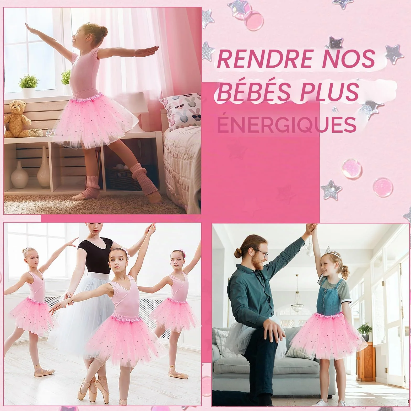 Jupe tutu à 3 couches en tulle à paillettes pour fille et femme - Pour bébé - Pour Noël, anniversaire