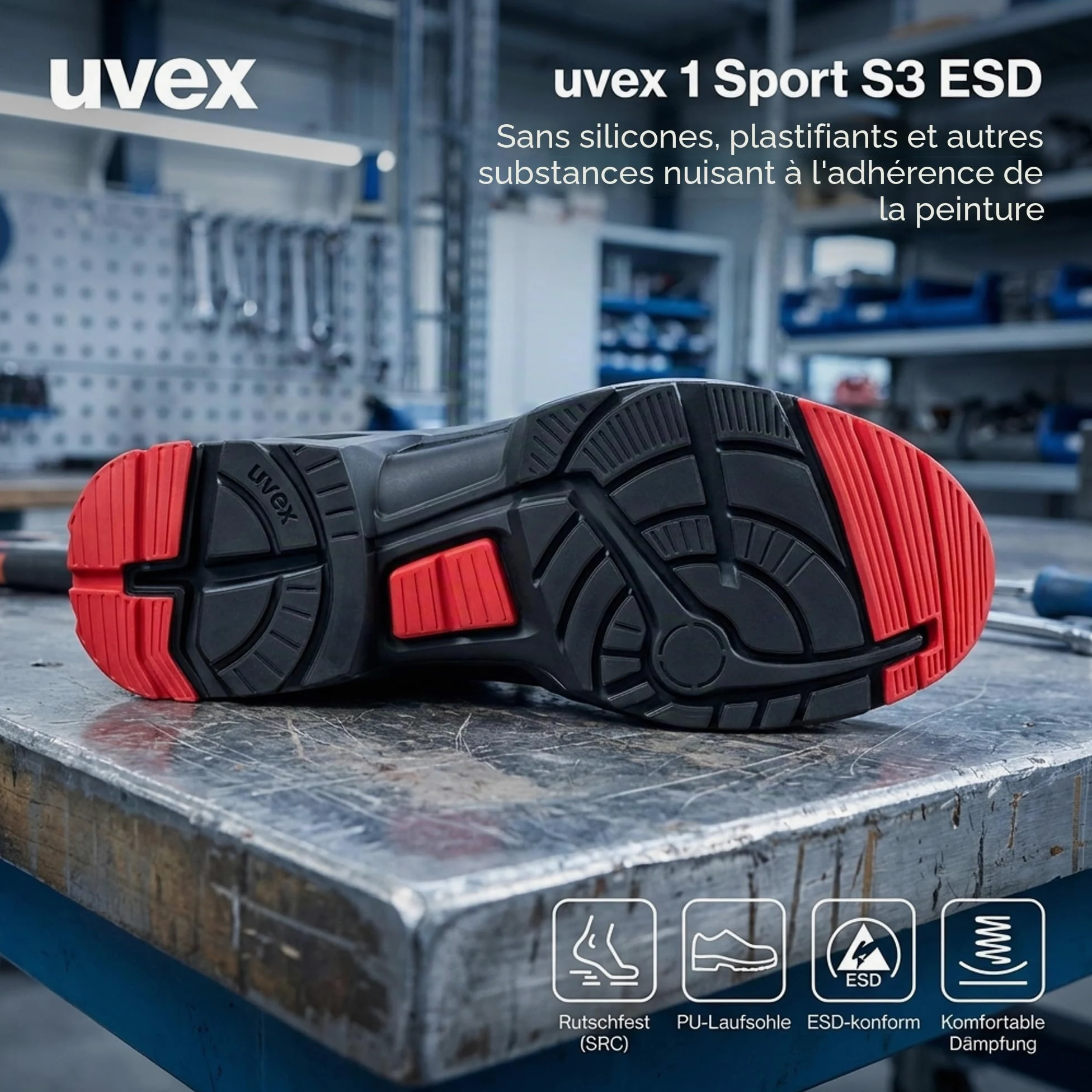 Uvex 1 X-Tended Support S3 SRC Baskets de Securite - Chaussure de Travail Montante - Antidérapante - Embout de Protection des Orteils