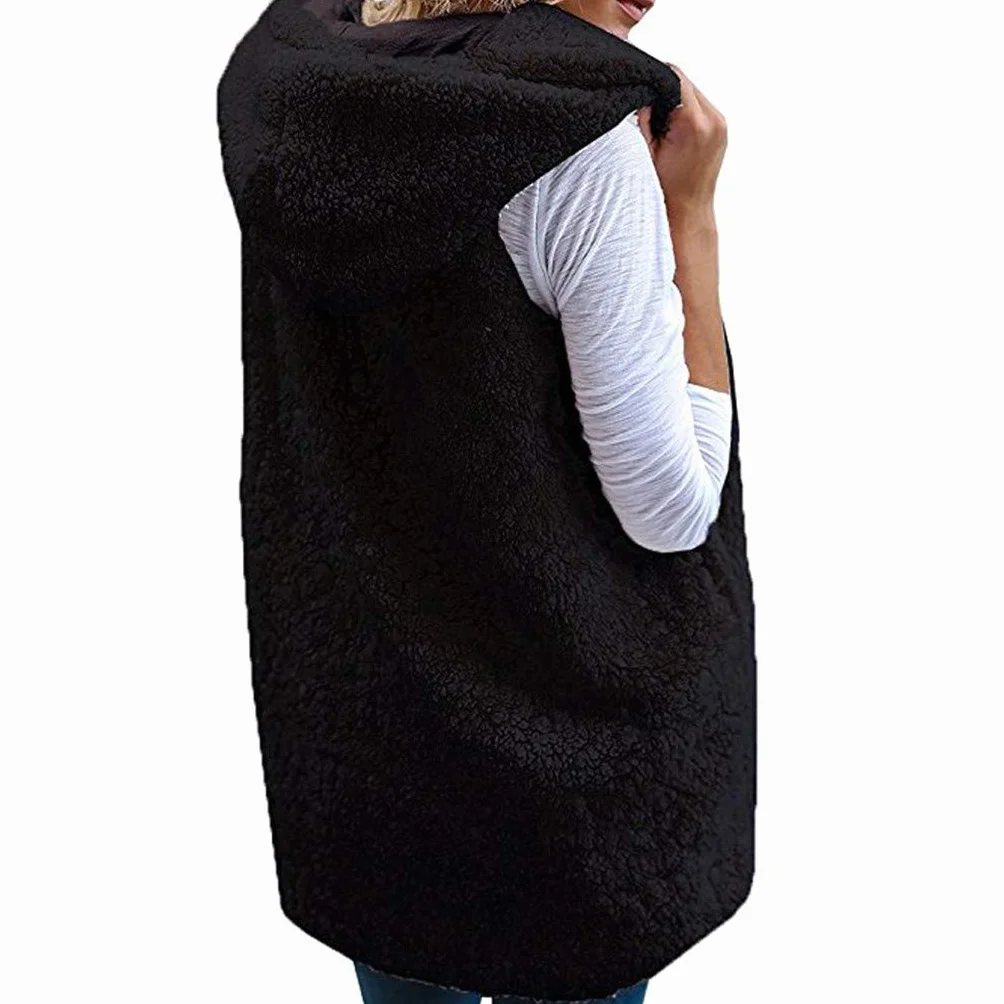 Gilet en polaire pour femme, gilet sans manches, confortable et doux, sans manches, ouvert sur le devant, gilet d'hiver chaud et moelleux avec poches
