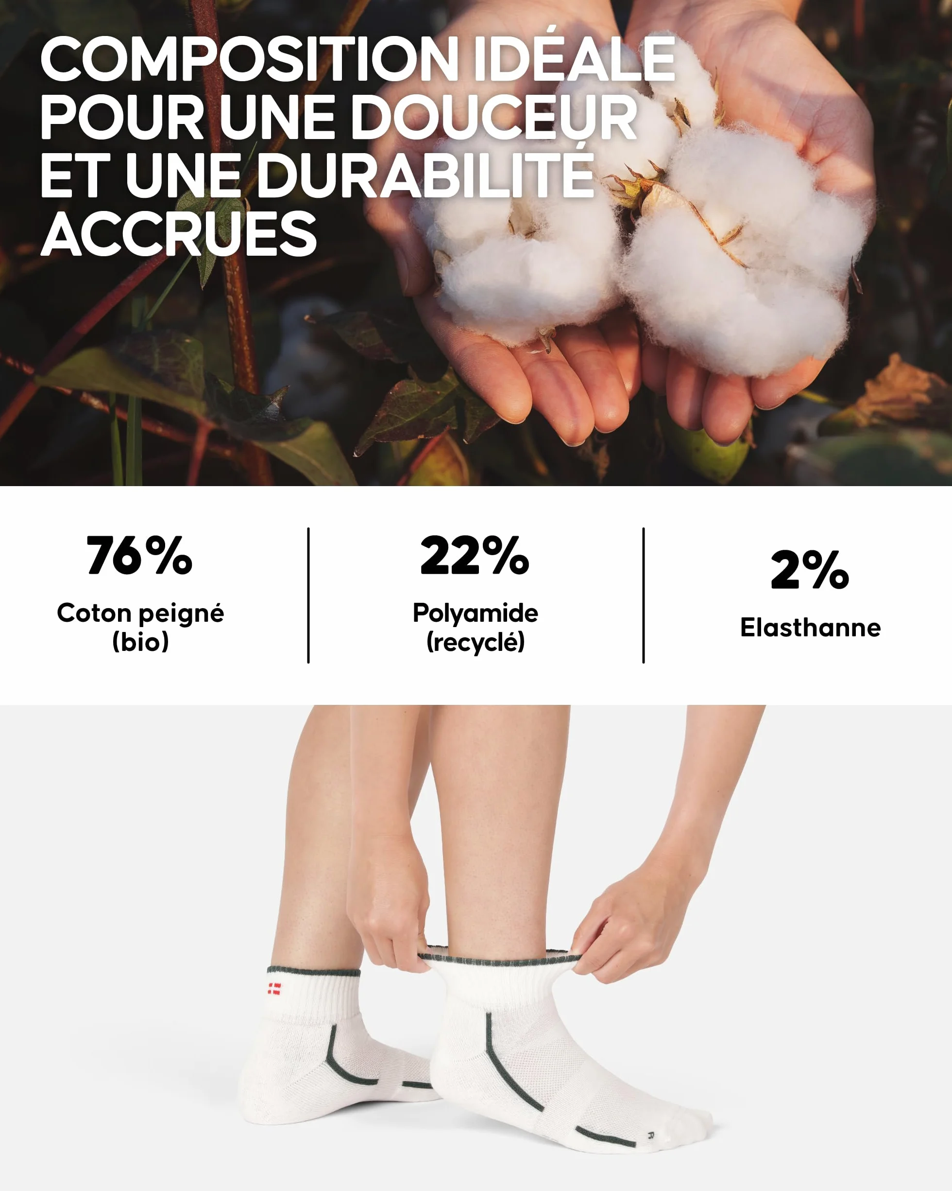 DANISH ENDURANCE Chaussettes de Sport en Coton Bio, Chaussettes Athlétiques Anti-Ampoules et Respirantes, pour le Quotidien & la Salle, pour Hommes & Femmes, Unisexes, Lot de 3 ou 6