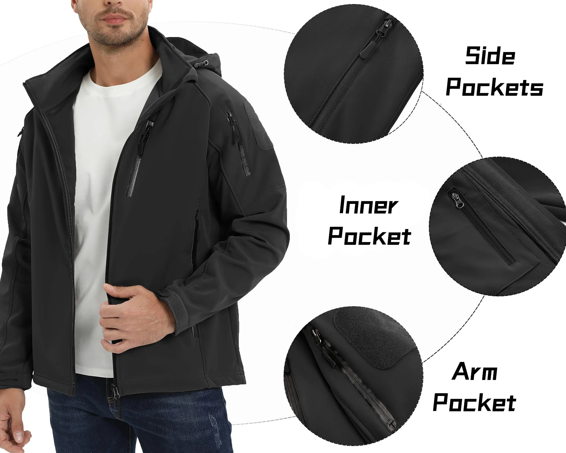 TACVASEN Veste Imperméable pour Homme Veste Softshell de Travail Blouson Tactique Militaire avec Poches Zippées