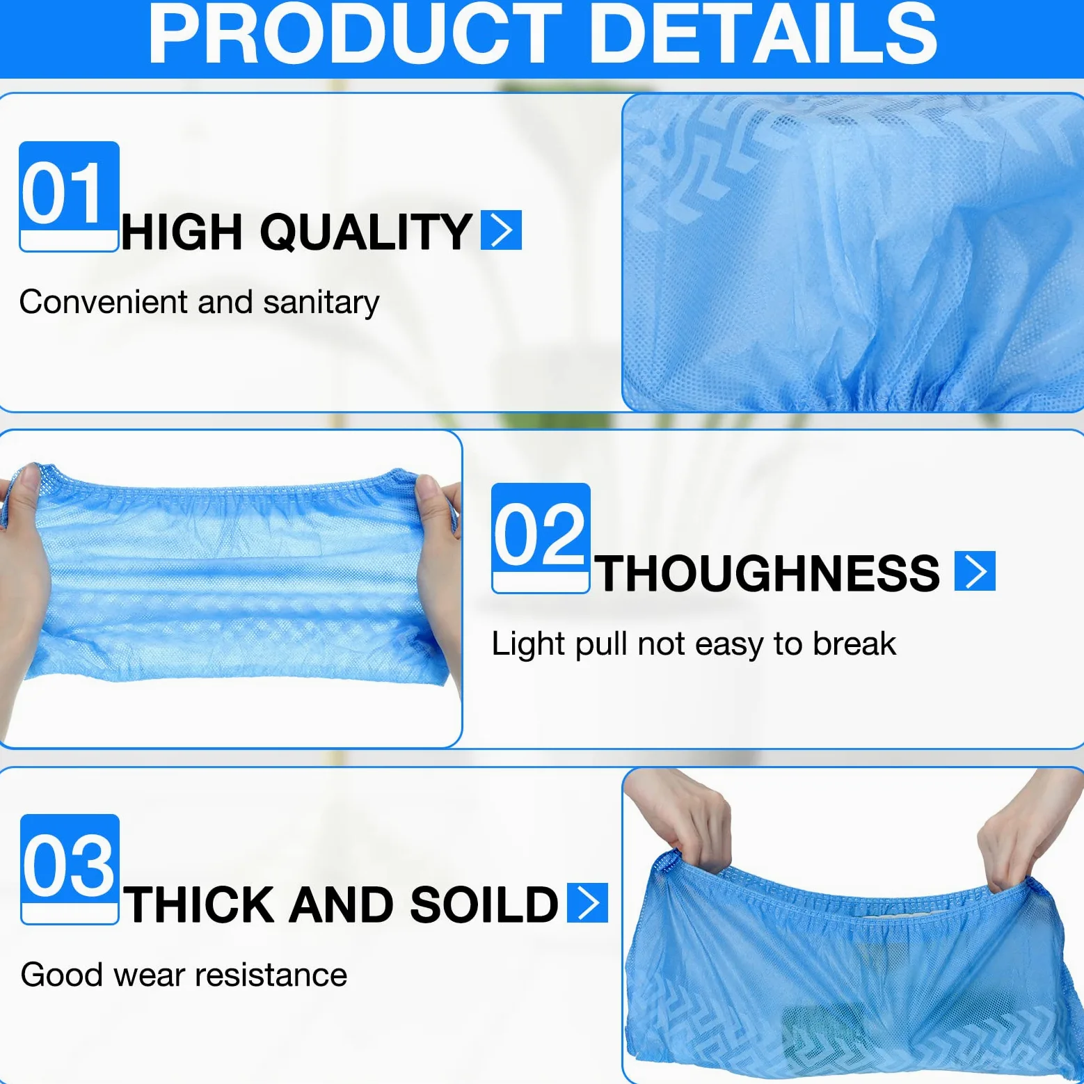 Lot de 600 couvre-chaussures jetables antidérapants, épais et durables pour homme et femme, bleu