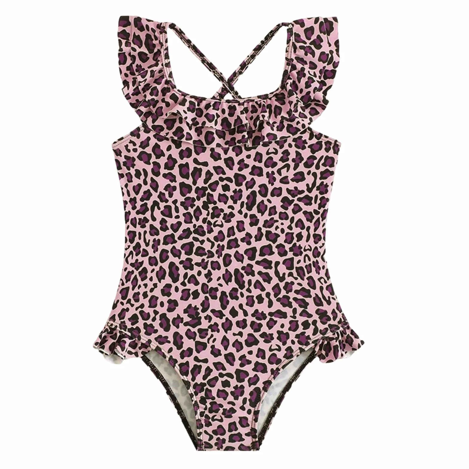 Maillot De Bain Enfant Fille 1 Pièce 5-12 Ans Imprimé Volants Océan Plage