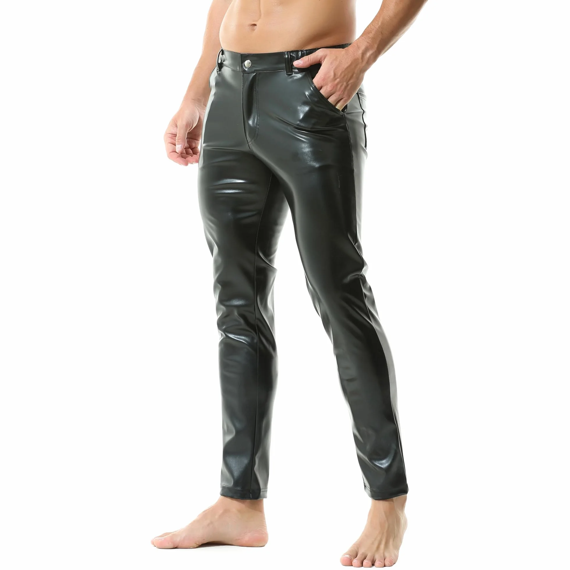 YUFEIDA Legging homme cuir synthétique aspect mouillé poches fermeture éclair moto cosplay danse