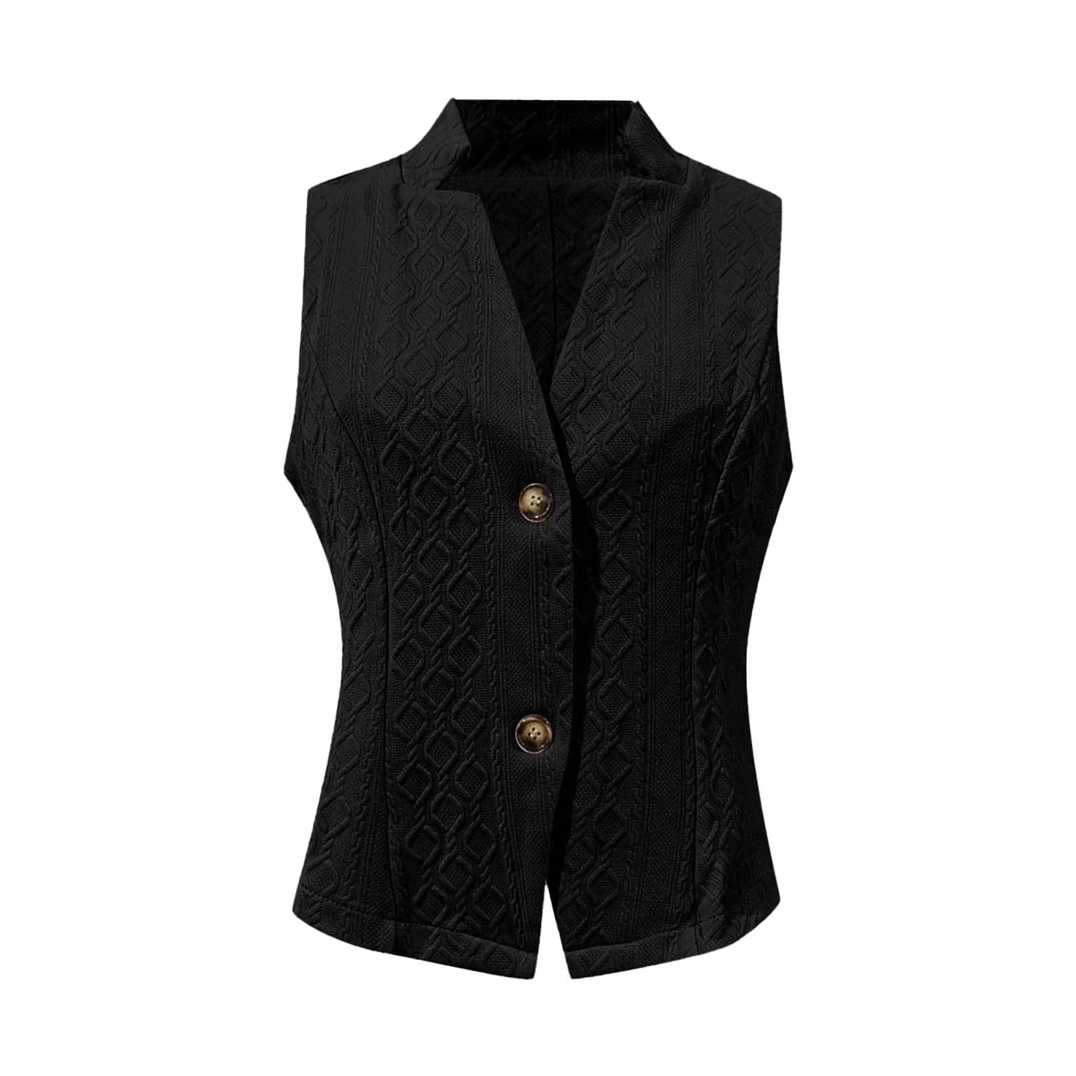 Gilet pour femme, aspect blazer cintré, veste sans manches avec col montant, gilet élégant avec boutonnière asymétrique