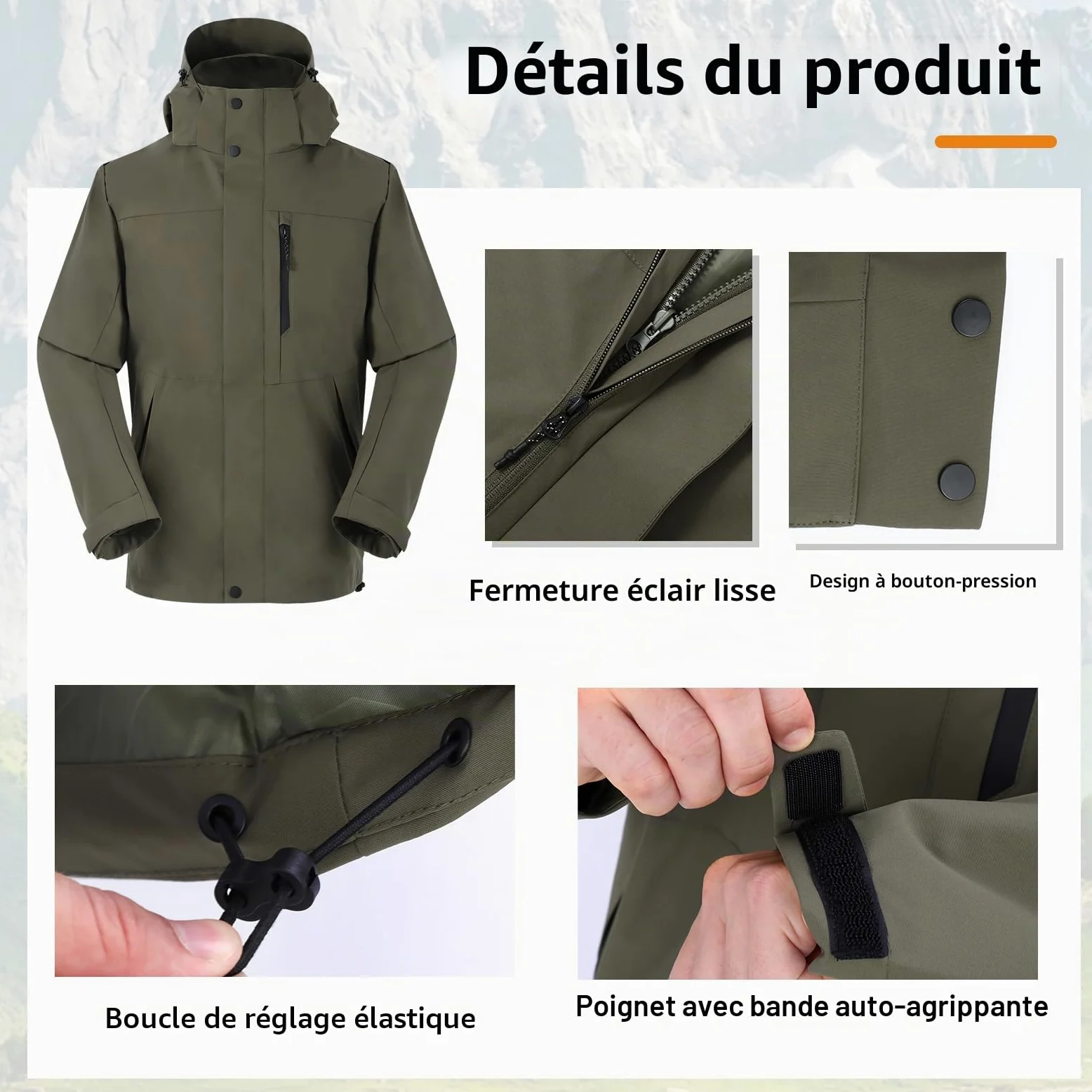 SUKUTU Vêtements d'extérieur imperméables pour Hommes Manteau coupe-vent avec capuche Veste Multifonctionnelle Alpinisme Camping poinçonnée Veste de pluie légère et Respirante