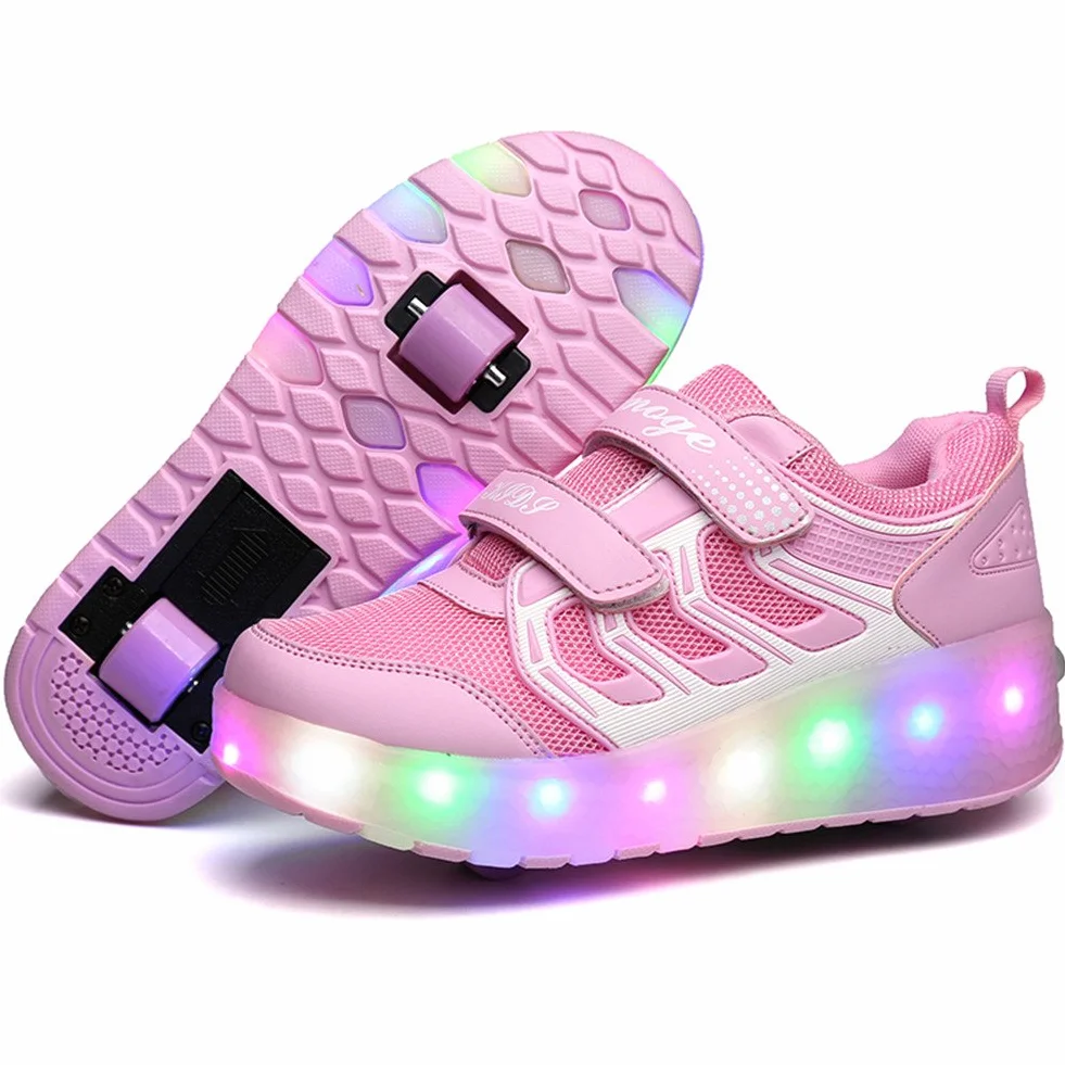 Kids LED USB Rechargeable Roller Skates Lightweight Outdoor Sports Shoes for Boys Girls