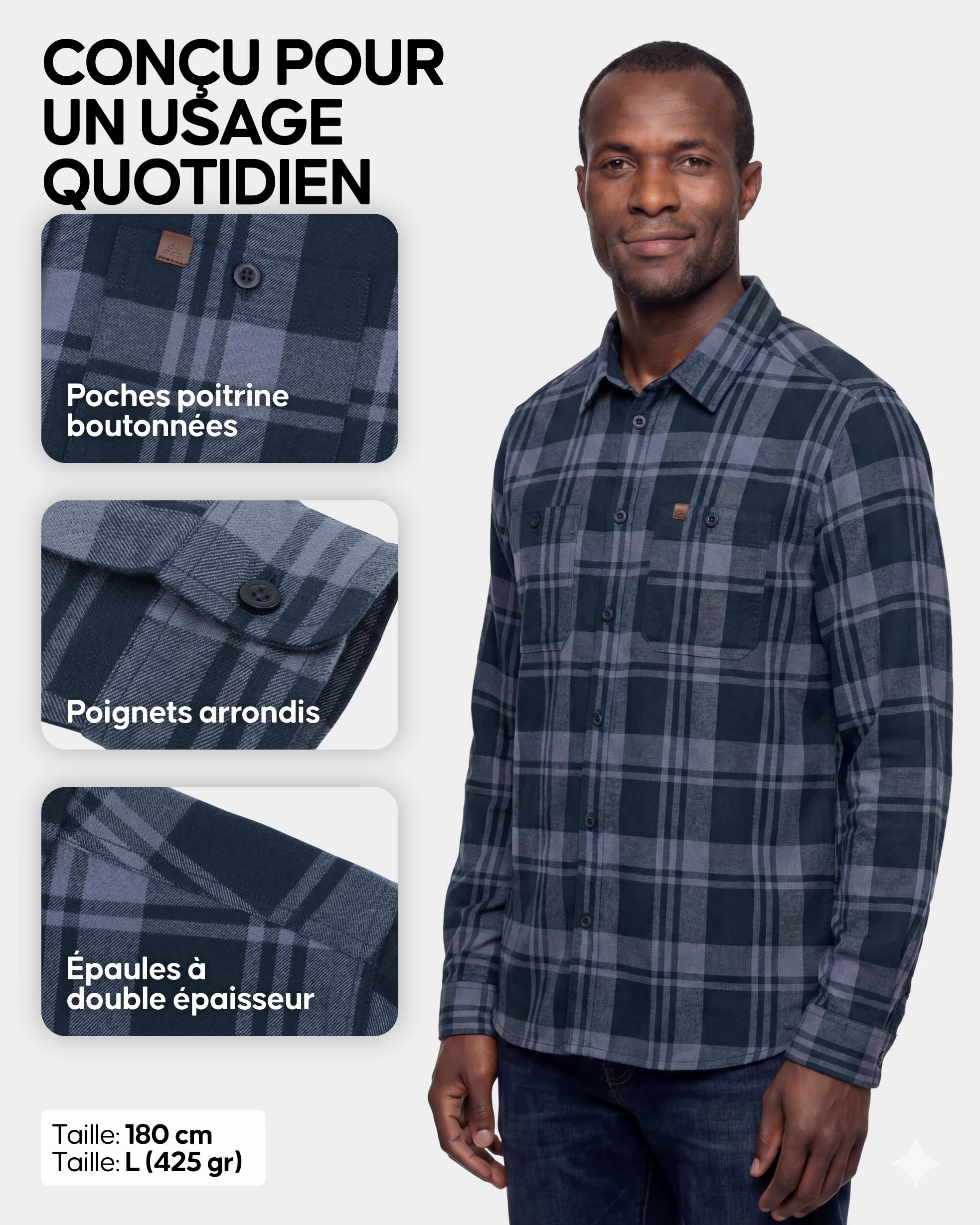 DANISH ENDURANCE Chemise en Flanelle Homme, 100% Coton Biologique | Chemise en Flanelle, 100 % Coton Biologique Doux et Durable, Coupe Décontractée, pour Loisirs et Activités en Extérieur