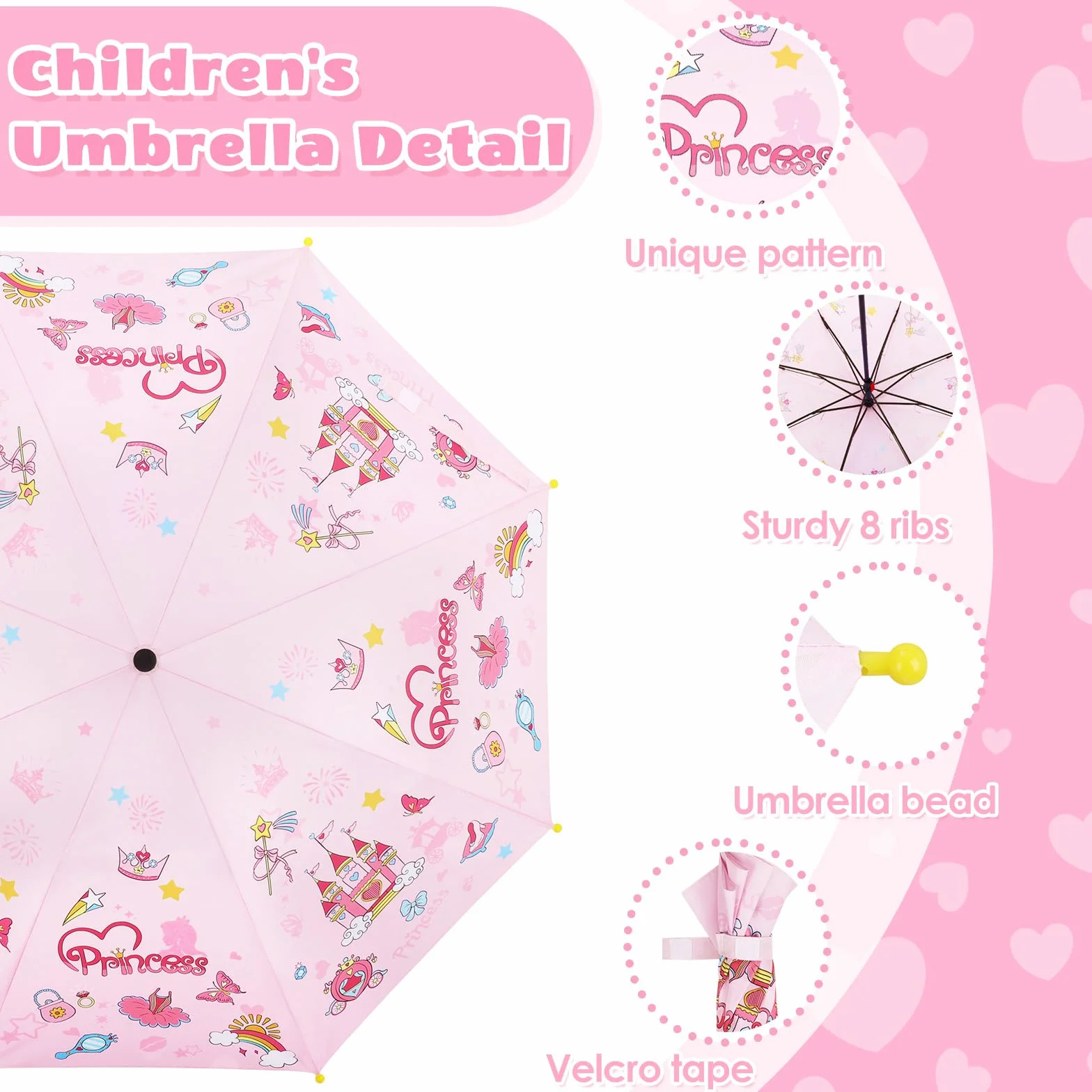 Parapluie Pliant Enfant Licornes Arc-en-Ciel Compact Antivent Facile à Ouvrir Portable Durable École Voyages