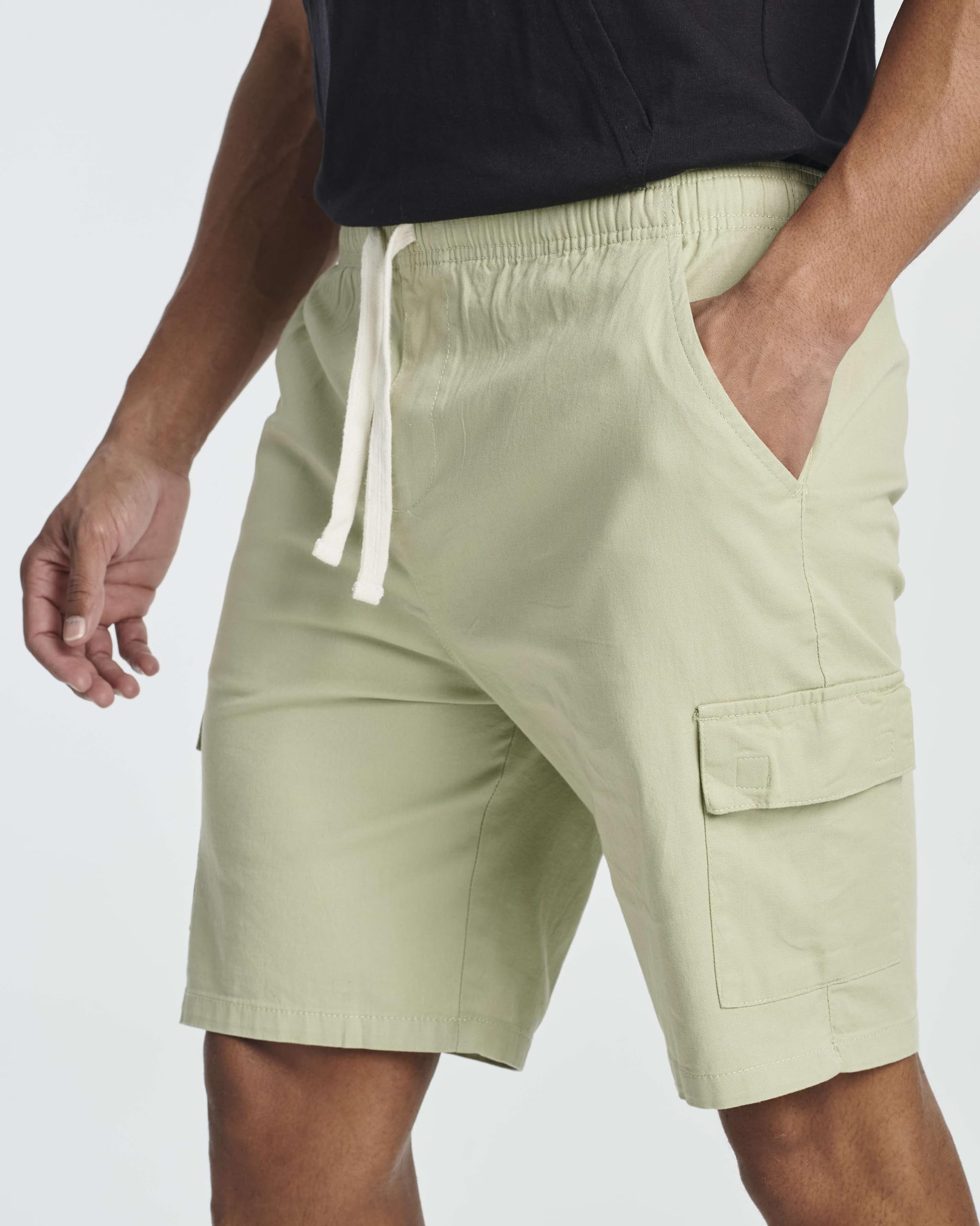 Men's 9-Inch Cotton Cargo Shorts with Drawstring Waist