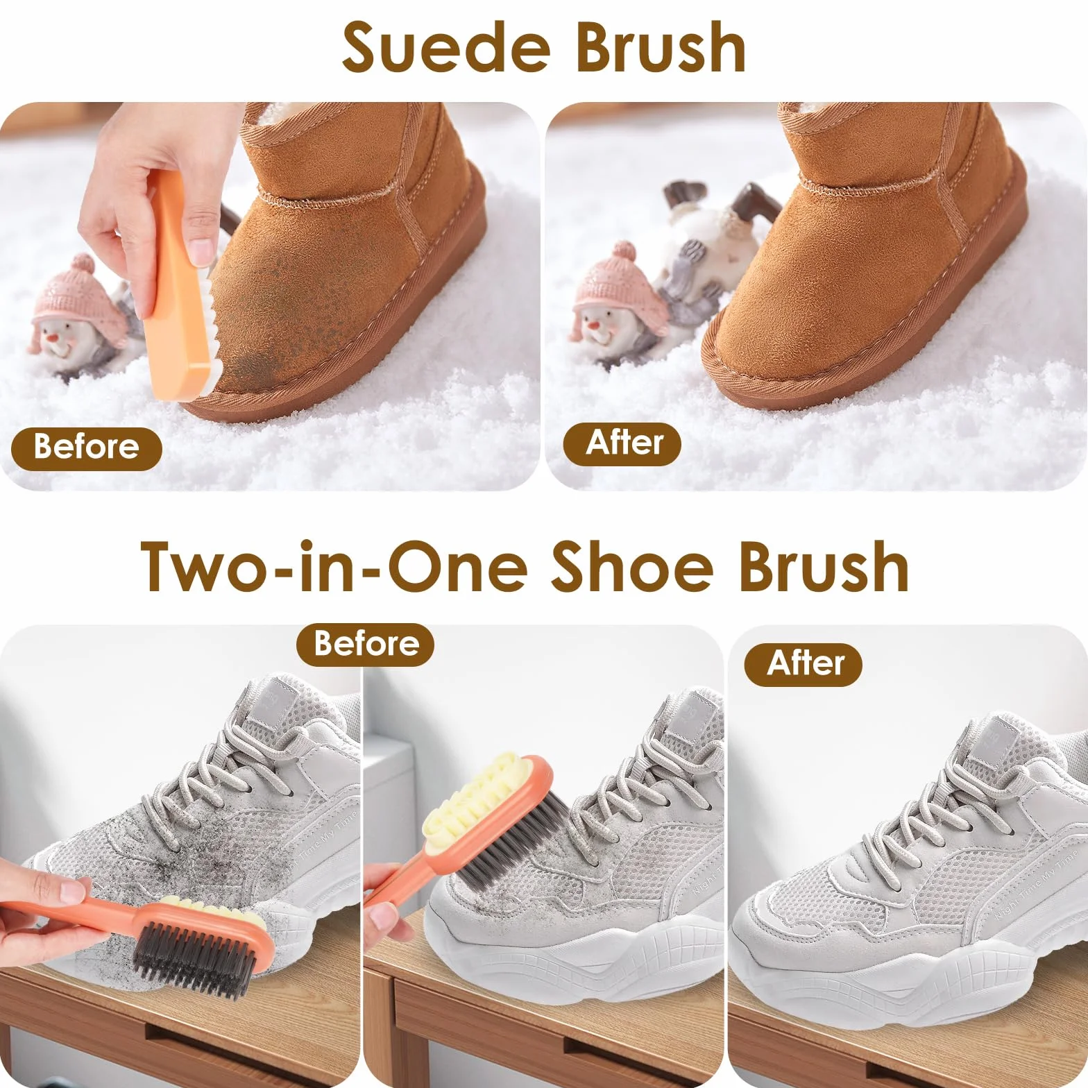 Simpeak Brosse à Chaussures Double Face 2 en 1, Brosse en Daim Nubuck, Long Manche ABS, Orange