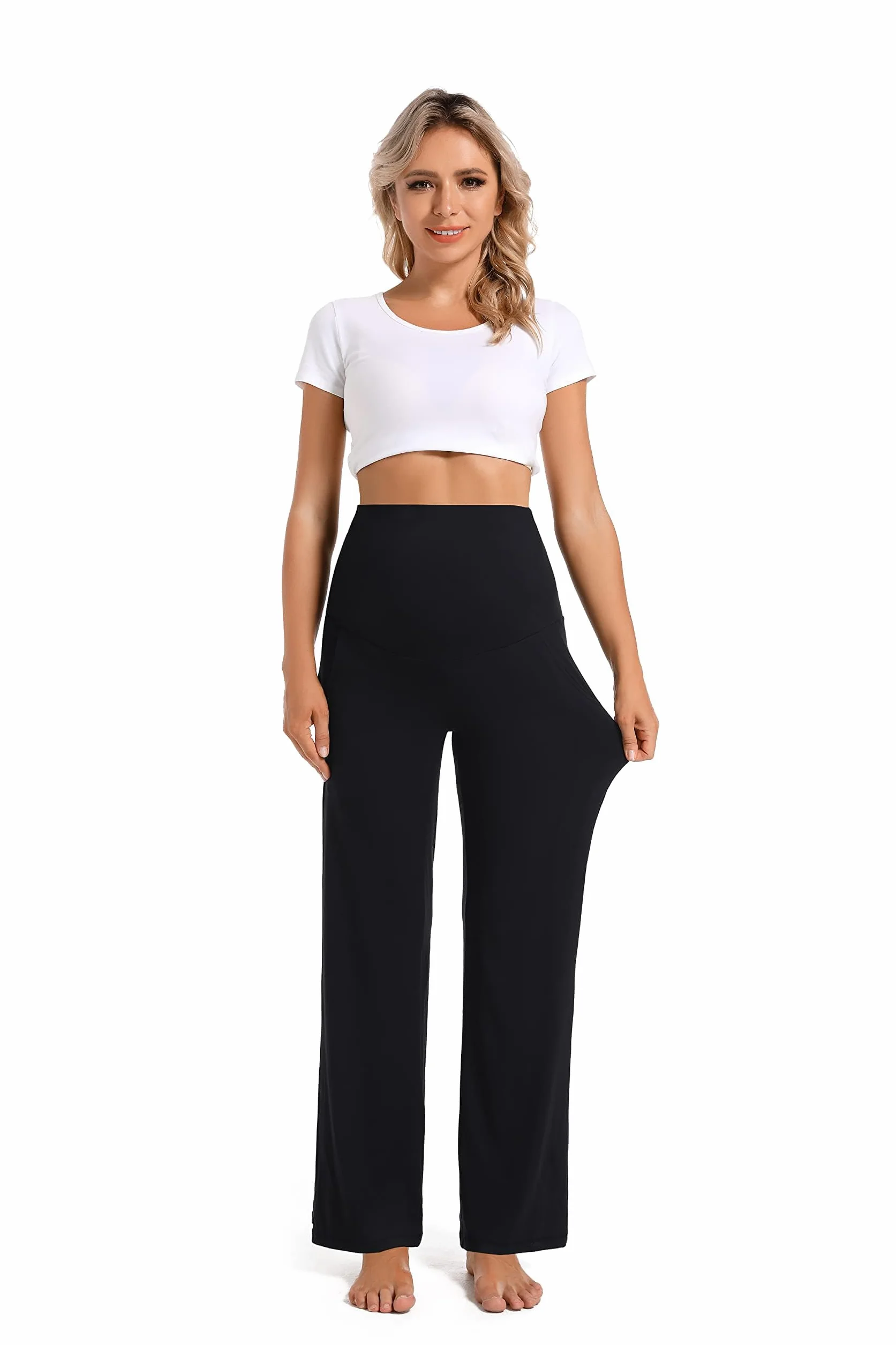 Pantalon Maternité Jambes Larges Pantalon Long Décontracté De Taille Haute Grossesse Femme Pantalons De Grossesse