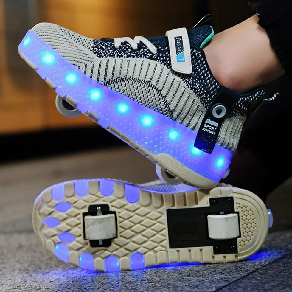 ENEN Chaussure à Roulette LED, Chaussures à Roulettes Rétractables Garçons Basket Roulette Enfant Fille Roller 2 Roues 28-40 EU