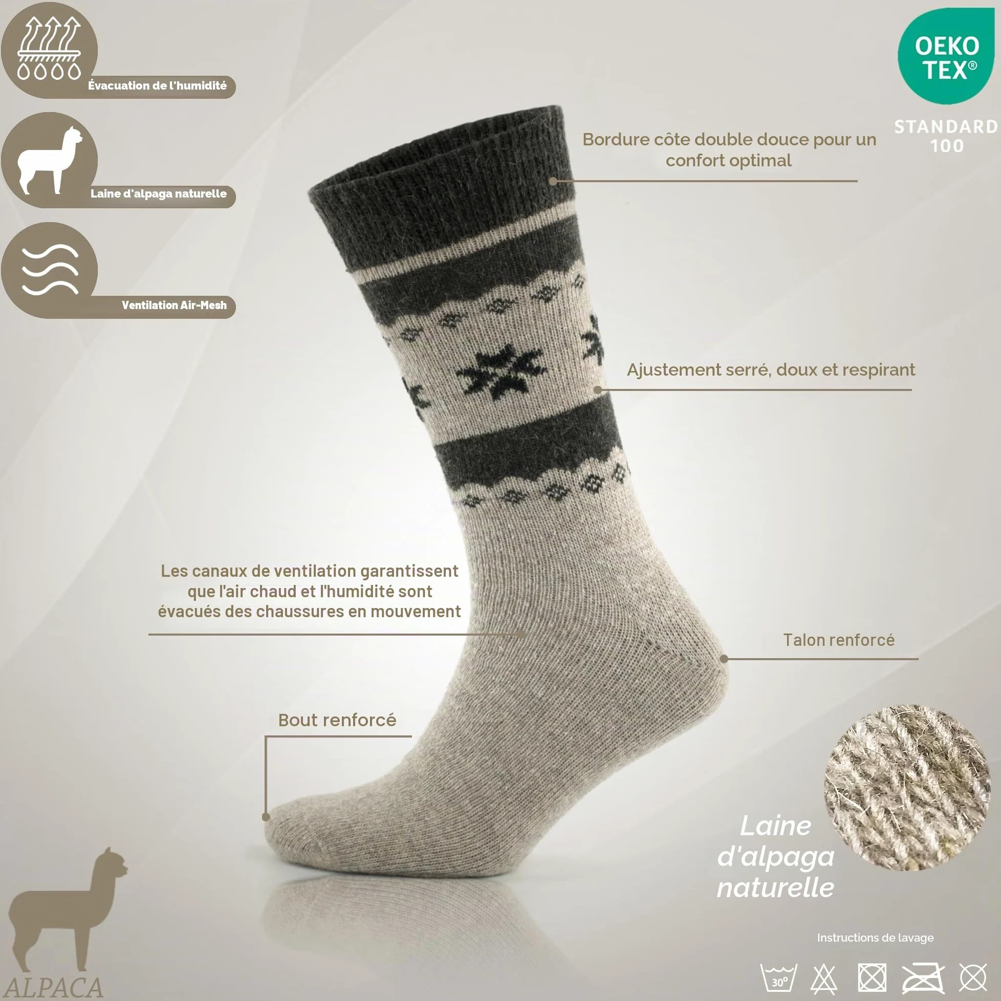 GoWith Alpaca Wool Socks for Men and Women, Unisex Thermal Crew Socks for Hiking, Work, Outdoor, Mod:3097, 2 Pairs