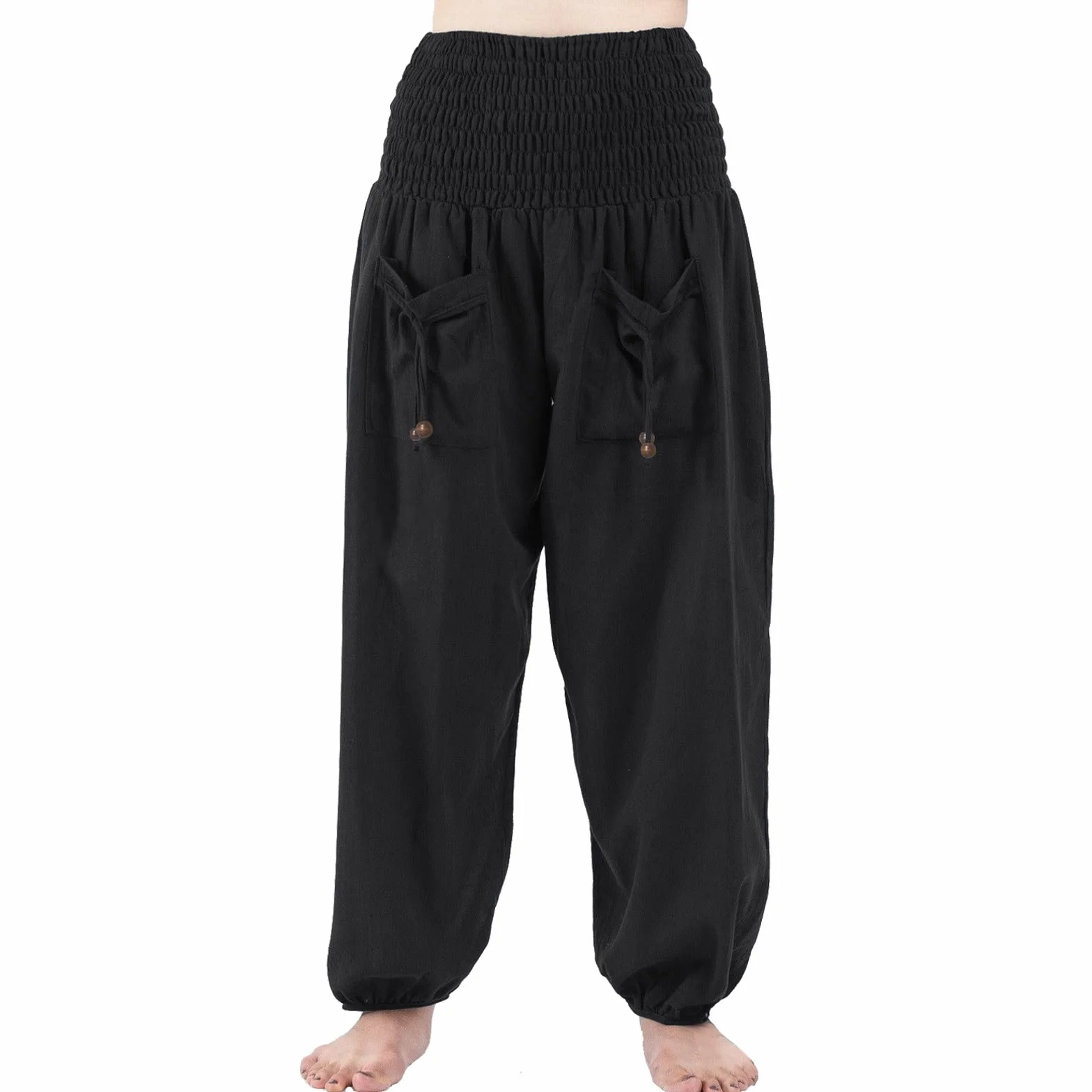 Nuofengkudu Femme Hippie Pantalon Sarouel Poche Taille Haute Harem Yoga Pants Boheme Soft Leger Pantalons Pyjama Ete Plage