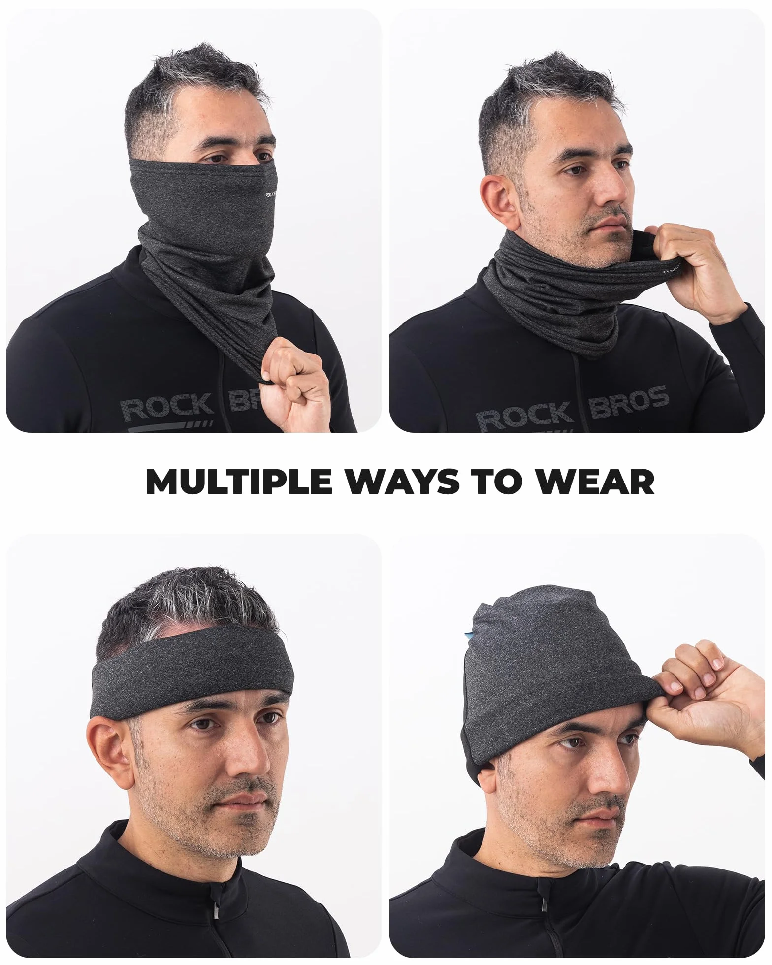 ROCKBROS Cache Cou Moto Polaire Hiver Tour de Cou Thermique Masque Sport Chaud Coupe-Vent Cache Col Unisexe Élastique Anti-Poussière Multifonctionnel Épais Vélo Noir/Gris Claire/Gris Foncé/Vert Fluo