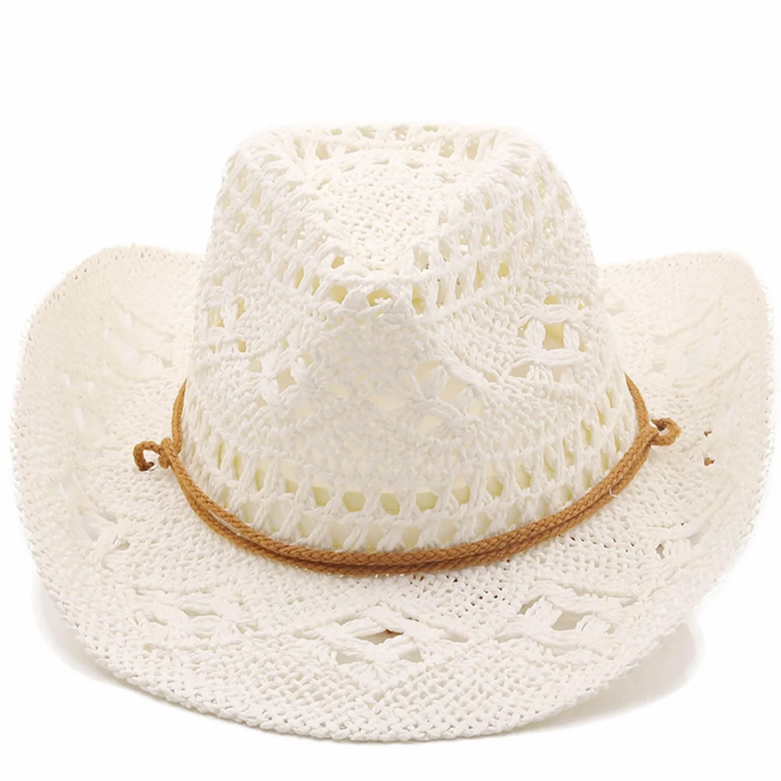 Chapeau de Cowboy en Paille Panama tissé à la Main à Large Bord