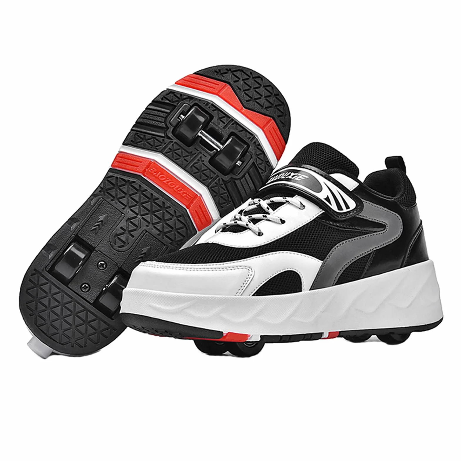 Mateju Patins à roulettes 2 en 1 Enfant Rétractables avec 4 roulettes Chaussures Skateboard Réglables 30-42 EU