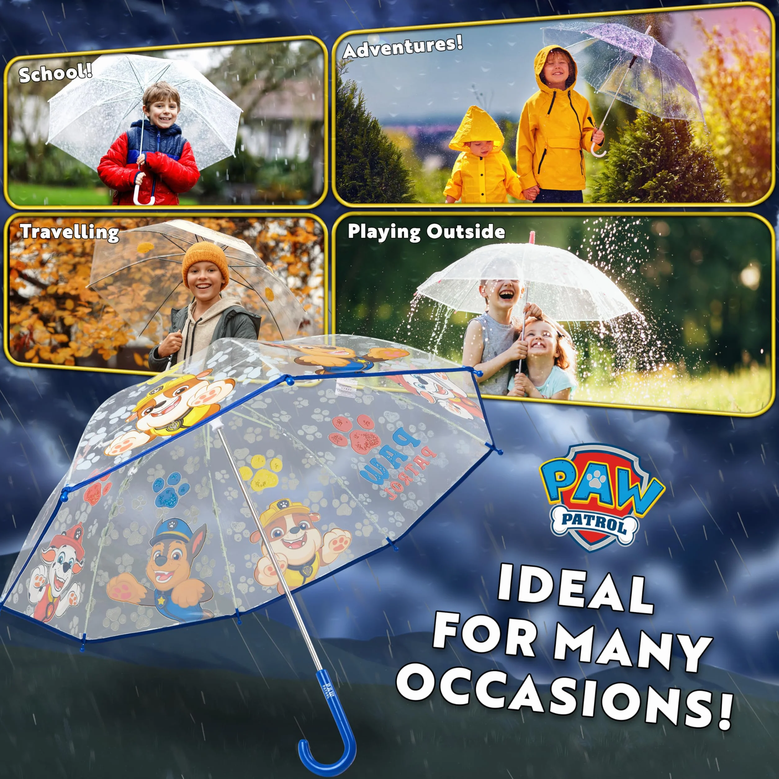 Pat Patrouille Parapluie Enfant Canne Cloche Transparent Officiel