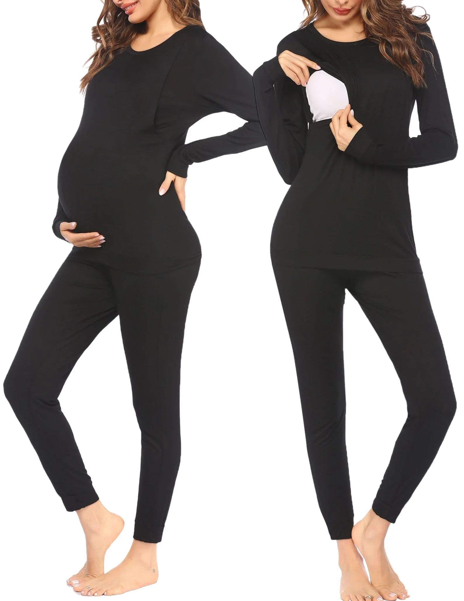 Ekouaer Pyjama Femme Grossesse Vêtements de Nuit Maternité Longue Chaud Ensembles de Pyjama Hiver, S-XXL