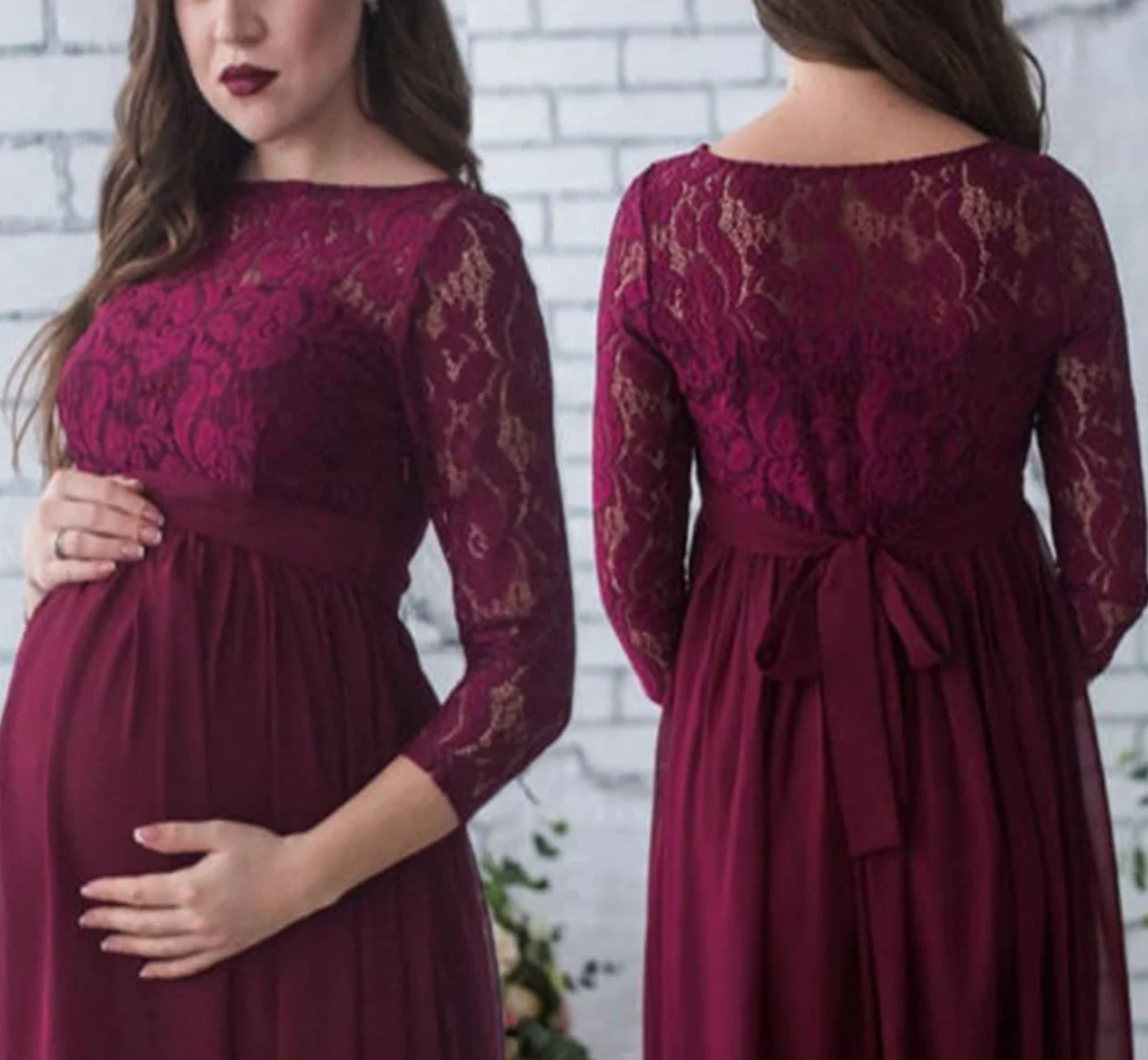 Robe de Grossesse Longue Femme en Dentelle Robe Matérnité Enceinte d'Été Élégante pour Photographie Soirée Mariage Cérémonie Cocktail