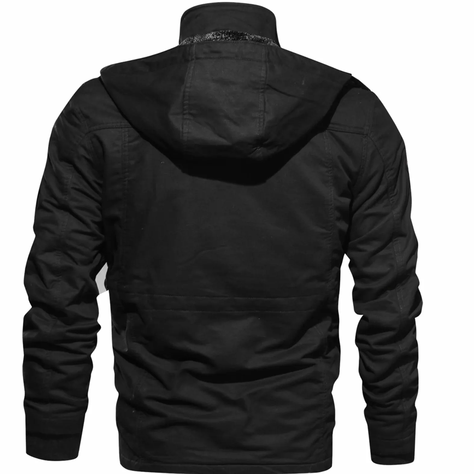 Veste Travail Homme Capuche Col Revers Manteaux Militaire Parka Mi Saison Hiver Chaud Épais Blousons Décontractée Zippé Pas Cher Slim Manche Longue Multi-Poches Trucker Jacket A18