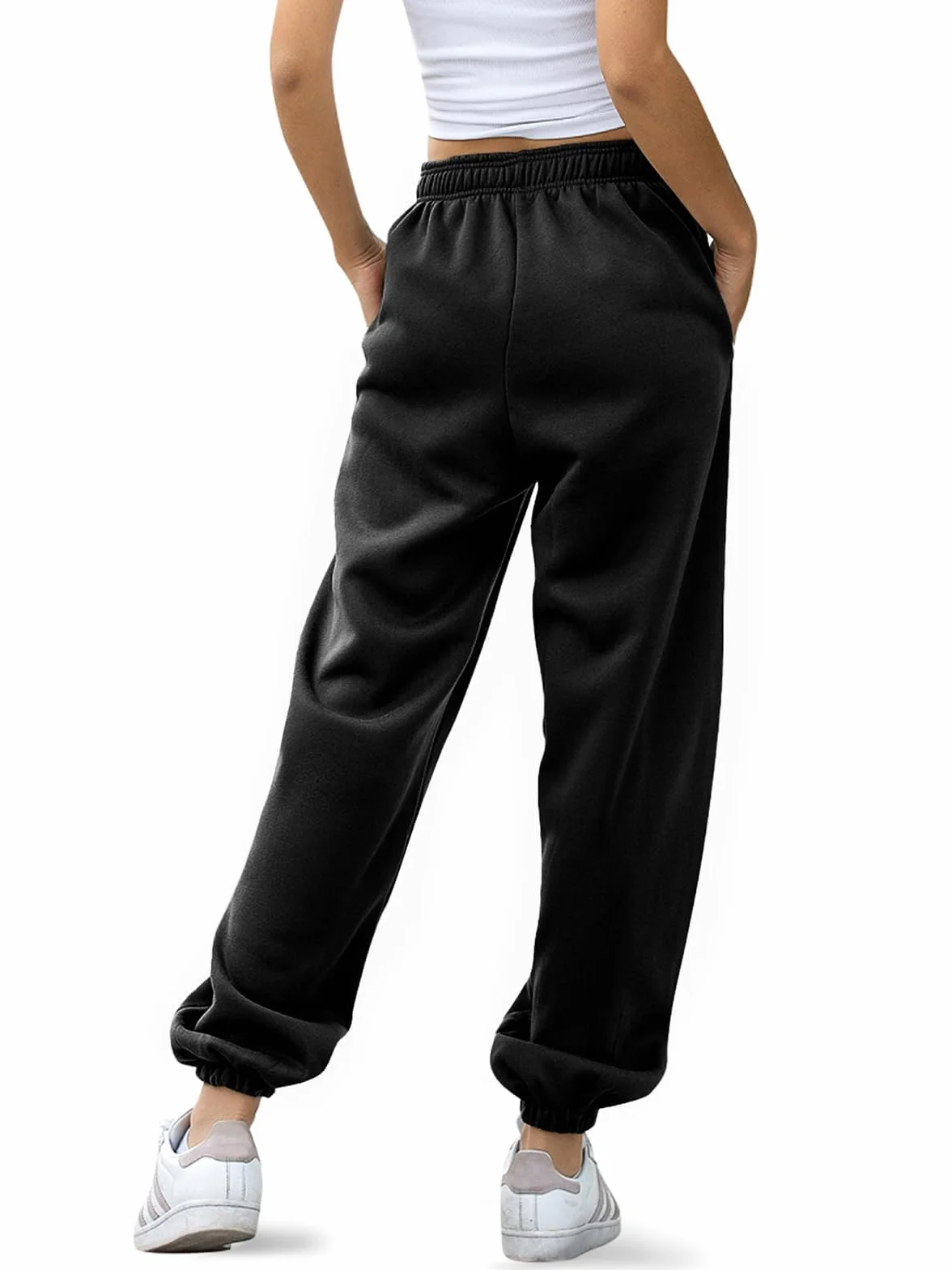 EBANKU Pantalon de survêtement pour Femme avec Poches - Pantalon de survêtement uni - Baggy - Taille élastique - pour Hip hop décontracté, Gym et Jogging