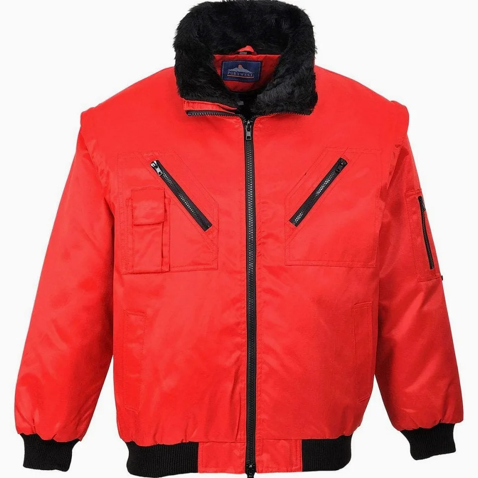 Portwest PJ10 Blouson Pilot Poignets et Ourlets Tricot Zip à Double Curseur | Rouge, L, UPF 50+, EN 342, Polyester, 2 Poches Latérales, Manches Zippées, Coupe Standard, Six Poches, Anti-Taches, Hiver
