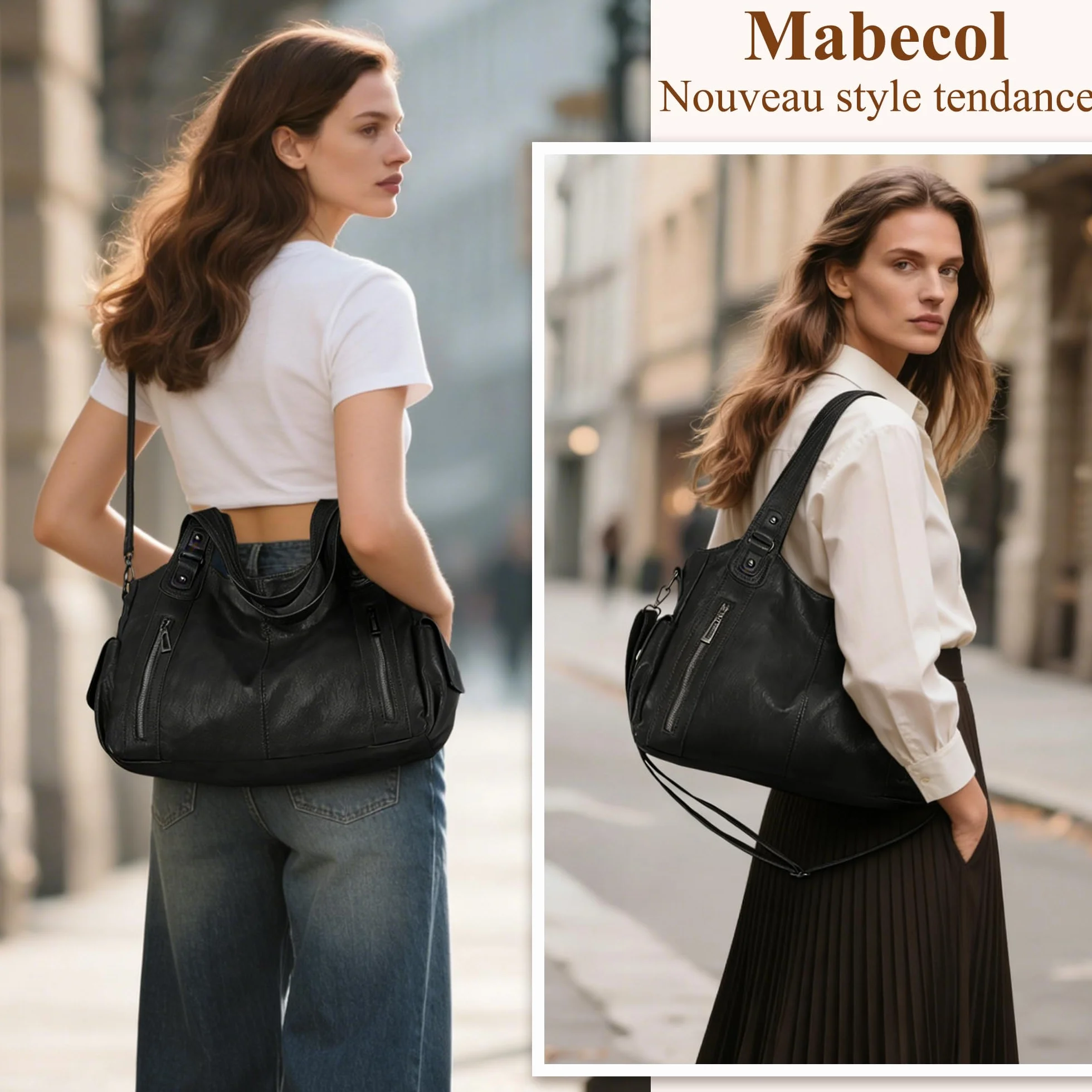 Sac À Main Femme PU Élégant Grande Capacité Sac Cabas Rigide Vintage Sac Bandoulière Ajustable Sac Épaule Mode Travail Voyage Quotidien
