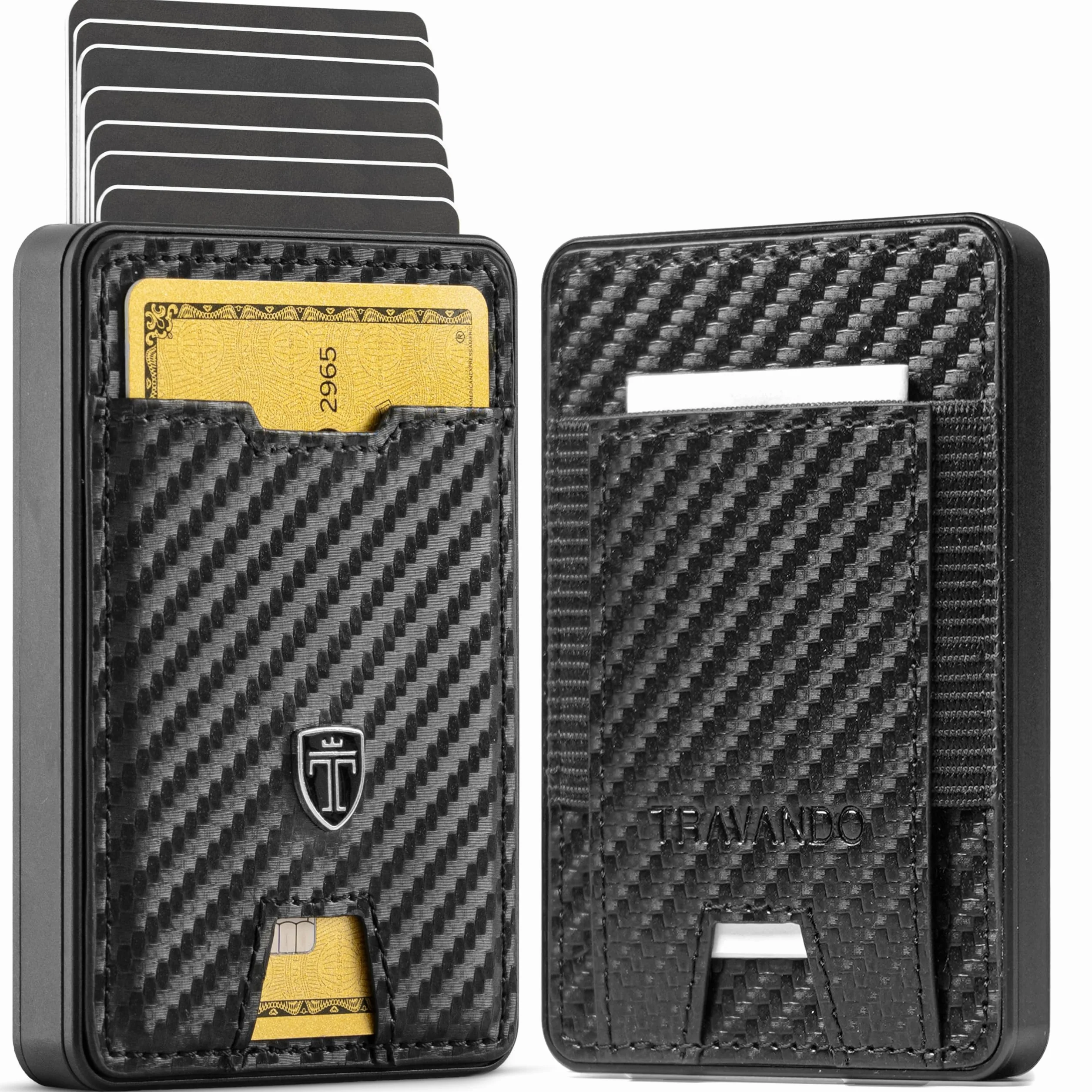 TRAVANDO Swype Aluminium Porte Carte Homme en Cuir avec Blocage RFID - Petit Portefeuille avec Compartiment a Monnaie Slim Protege Contre Le piratage Bancaire - Porte-Carte de Credit