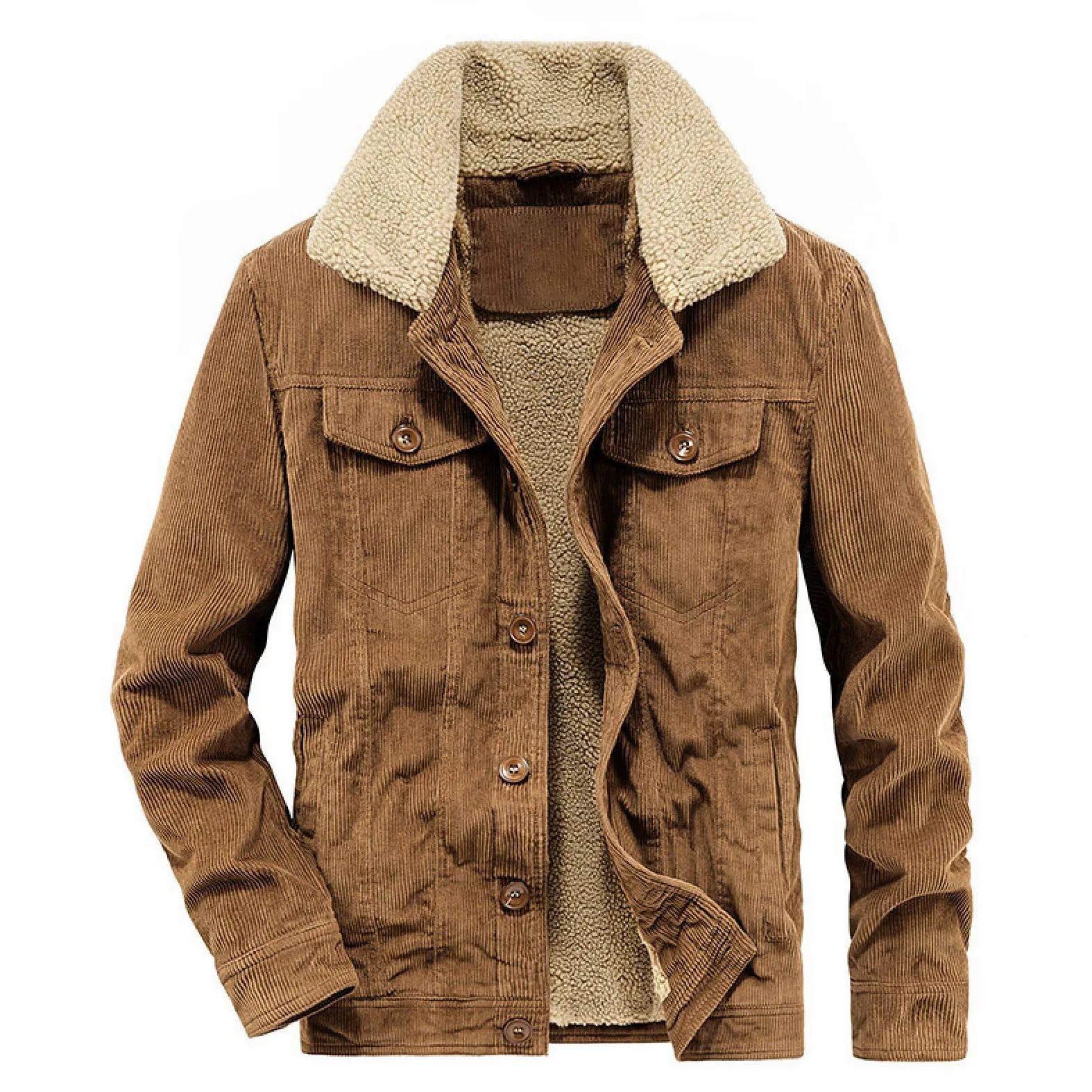 Veste Cargo en Polaire pour Homme Manteau de Camionneur Chaude Doublée en Sherpa Manteau d'hiver Boutonné Chaude Avec Revers