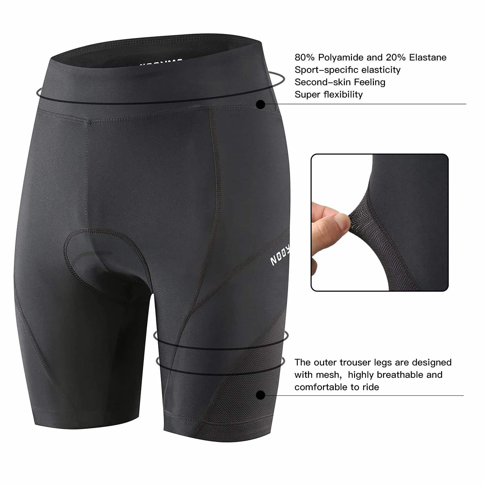 NOOYME Short de Cyclisme pour Femme - Rembourré 4D - avec Poche - Short de Cyclisme élastique et Respirant - avec Rembourrage Large et Dense - sans Douleur - Séchage Rapide - pour Femme