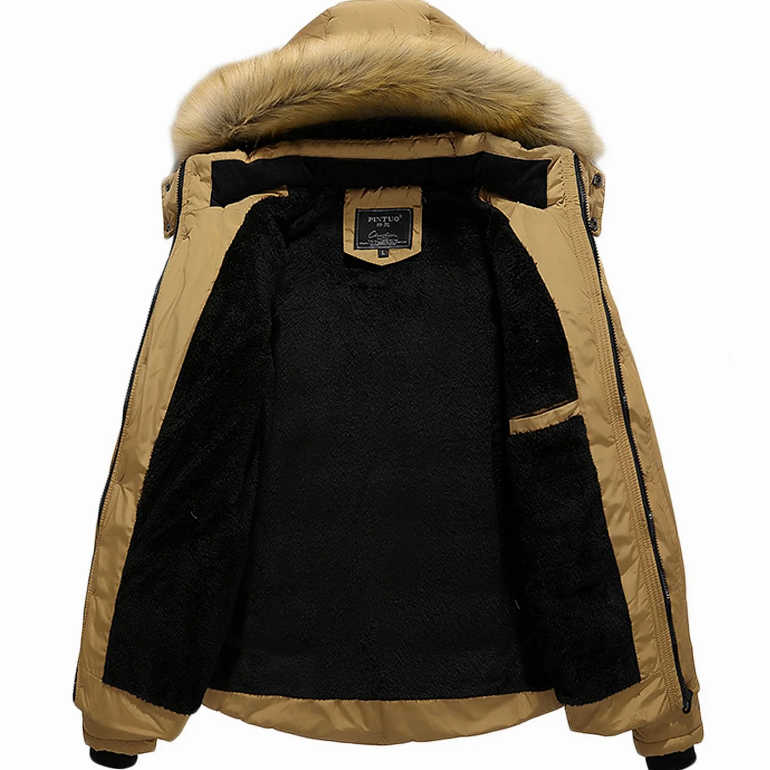 Homme Manteau à Capuche en Coton Mode Col à Fourrure Matelassé Hiver Epaisse Blouson Parka