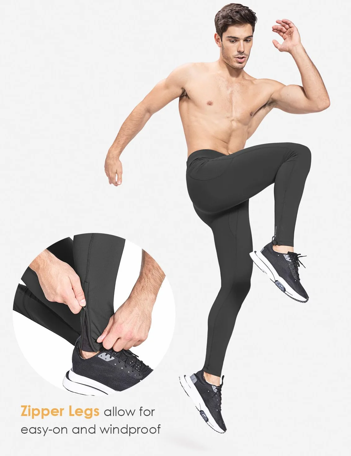 Baleaf Legging de Course Thermique imperméable léger doublé en Polaire Homme Poches