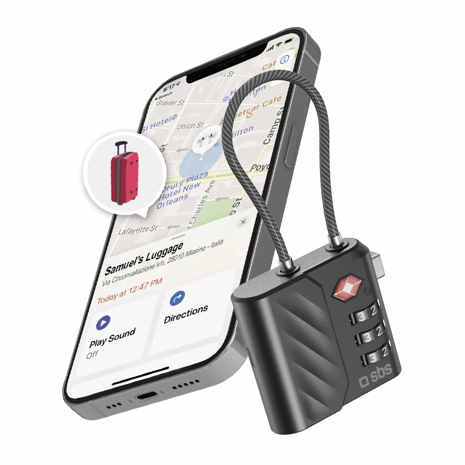 Cadenas TSA avec Localisateur Find My Intégré, Alarme 60 dB, Recharge USB-C, Noir