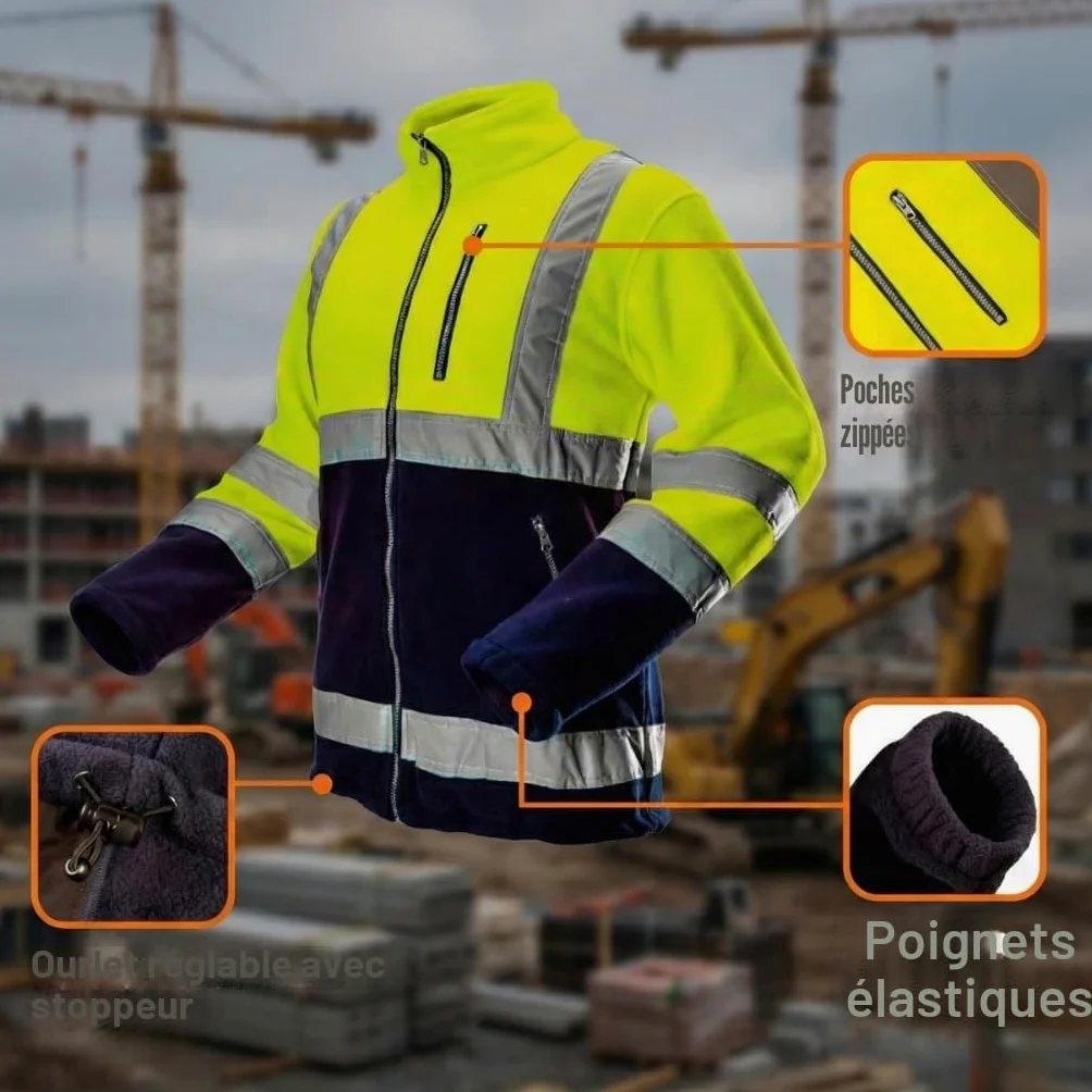 NEO TOOLS Veste de travail en polaire haute visibilité pour homme (taille S - XXL) (orange/jaune) | ou ensemble avec pantalon thermique imperméable | Veste chaude, confortable et légère, XL
