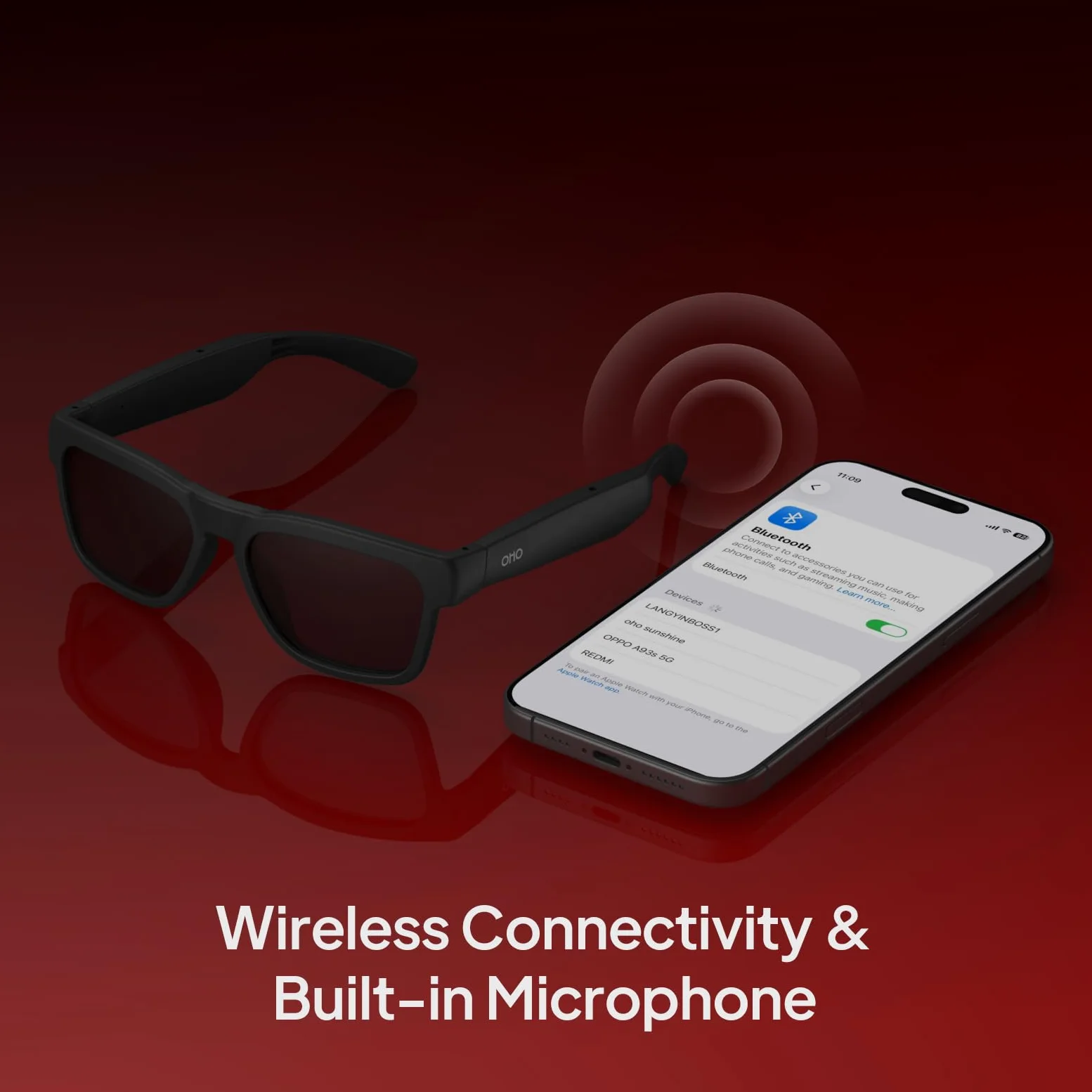 OhO sunshine Bluetooth Audio Sunglasses, Lightweight Open Ear Sport Glasses, 10H Playtime, UV400 ANSI Z87.1, Water Resistant with Voice Control