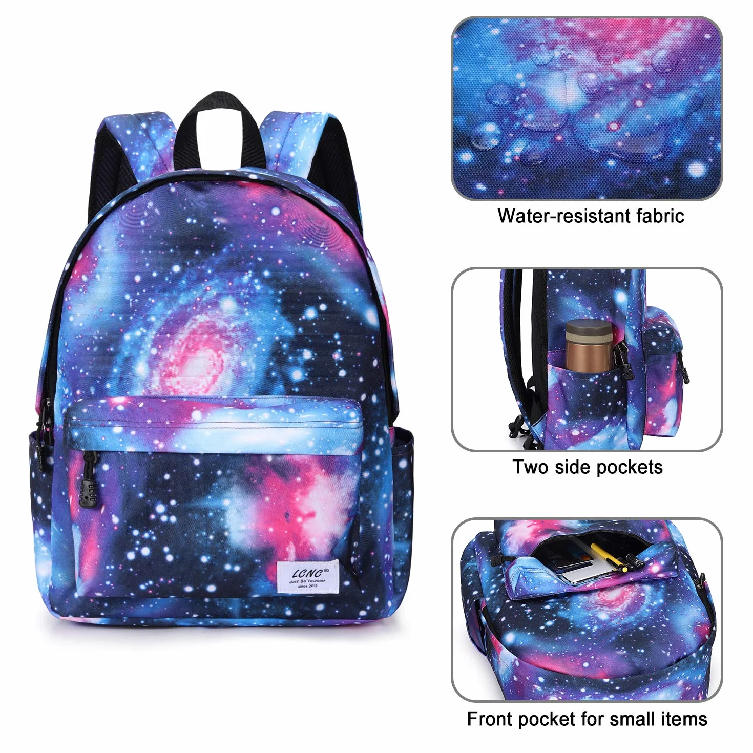 Sac d'école pour garçons et filles motif galaxie - Résistant à l'eau - Sac à dos décontracté - Pour étudiants Ensemble F-galaxy bleu. Taille unique