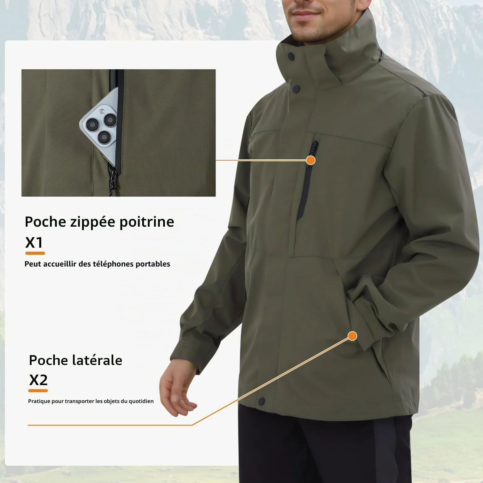 SUKUTU Vêtements d'extérieur imperméables pour Hommes Manteau coupe-vent avec capuche Veste Multifonctionnelle Alpinisme Camping poinçonnée Veste de pluie légère et Respirante