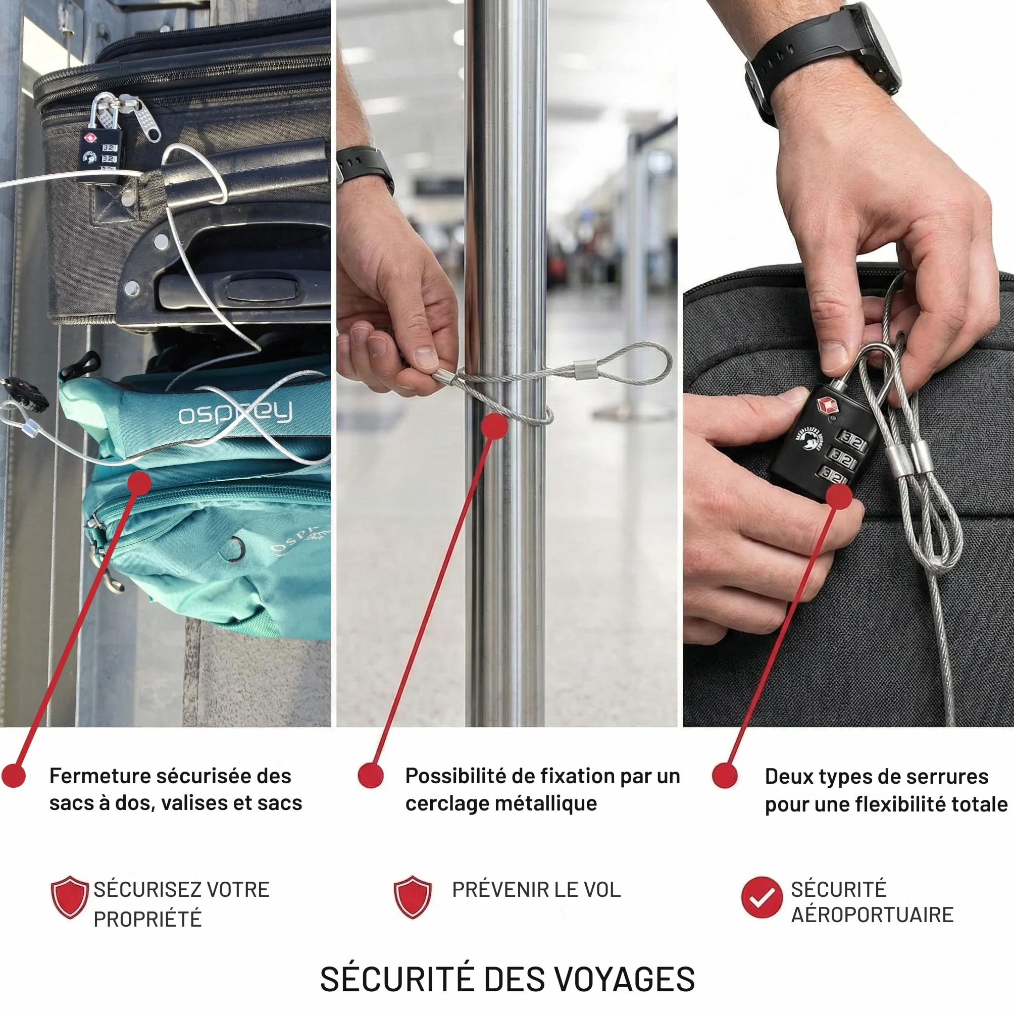 Cadenas à bagages à 3 chiffres - Cadenas de sécurité à combinaison pour valises voyage