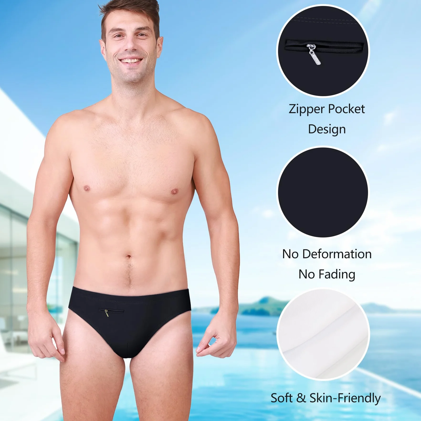 Caleçon de Bain Homme Maillot de Bain Sport Séchage Rapide Slip de Bain Classique