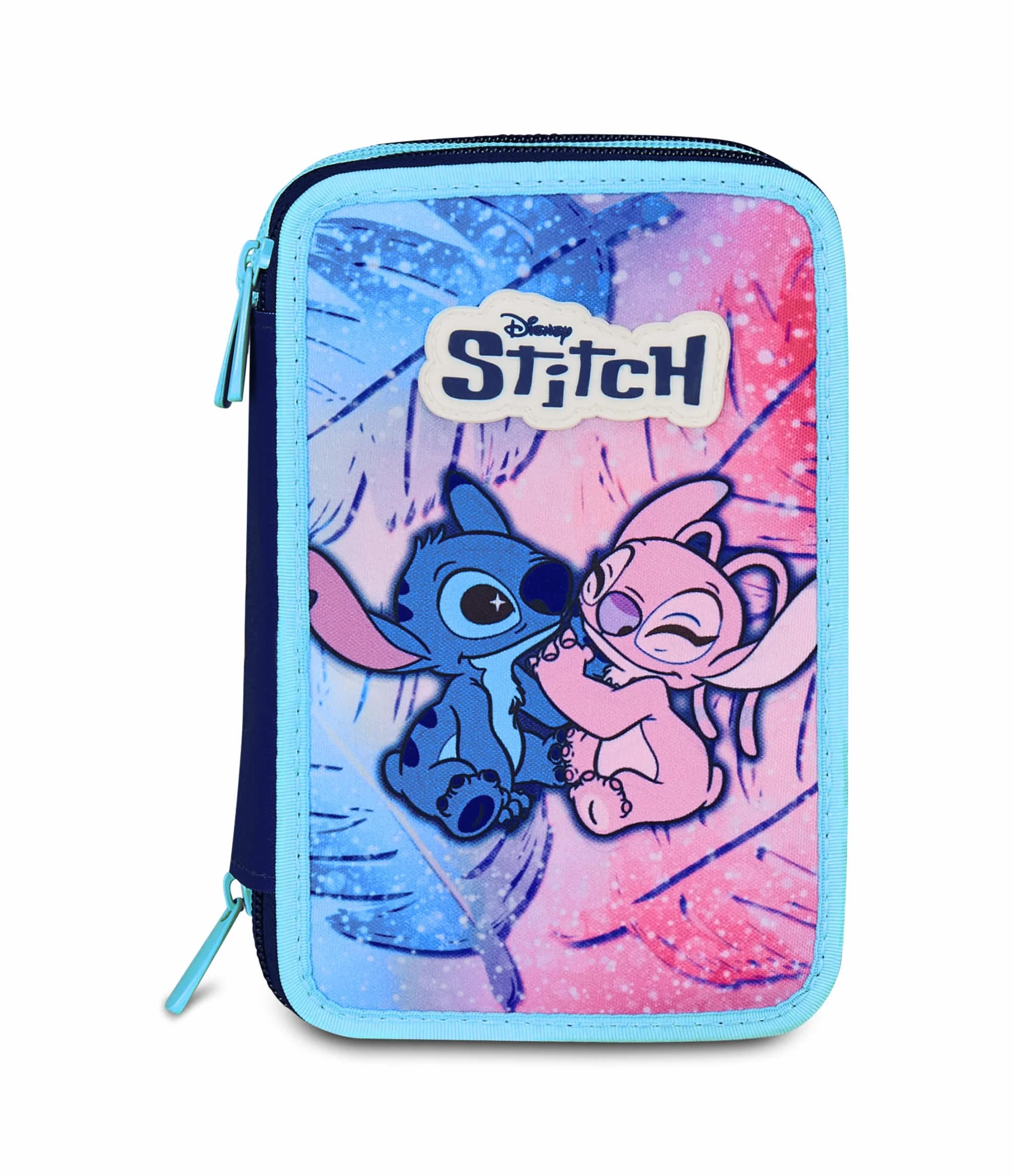Seven Lilo & Stitch Trousse Scolaire 3 Zip, Bleu Ciel et Rose, Porte-Stylo Triple Compartiment Complet avec Stylets, Crayons, Couleurs, écoles primaires, Fille, Bleu Ciel et Rose, Moderne