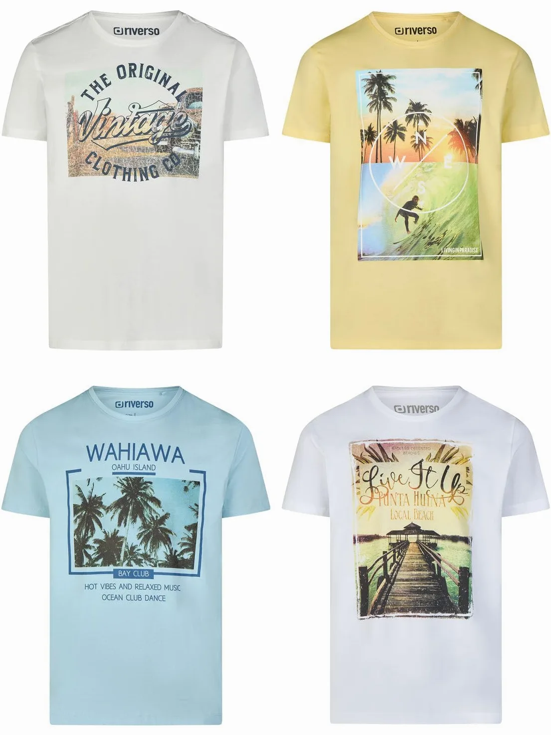 riverso RIVLukas Lot de 4 T-Shirt à Manches Courtes pour Homme Imprimé Animal S à 5XL - Multicolore - XXXXX-Large