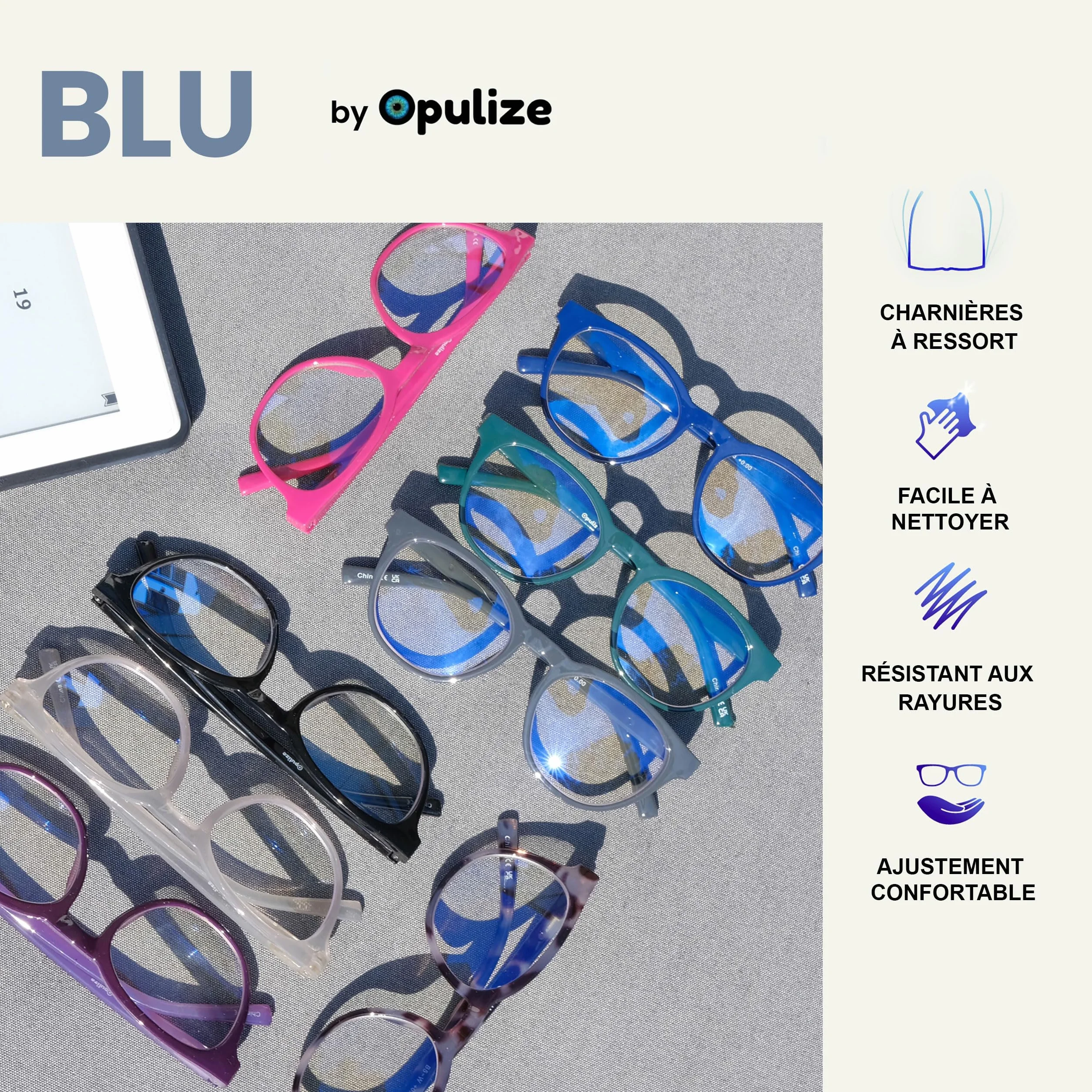 OPULIZE Blu - Lunettes Anti-Lumière Bleue Monture Ronde et Cool Charnières à Ressort Améliore le Sommeil Jeux Ordinateur Noir Hommes Femmes B5-1 +0.00