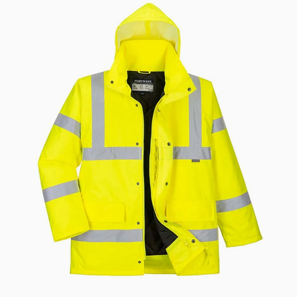 Portwest S461 Parka Respirante Poche Poitrine Intérieure Cordon de Serrage | Jaune, L, EN ISO 20471 Classe 3, UPF 40+, EN 342, Polyester, Bande Réfléchissante, Poignets Bords Cotes, Doublure Matelassée