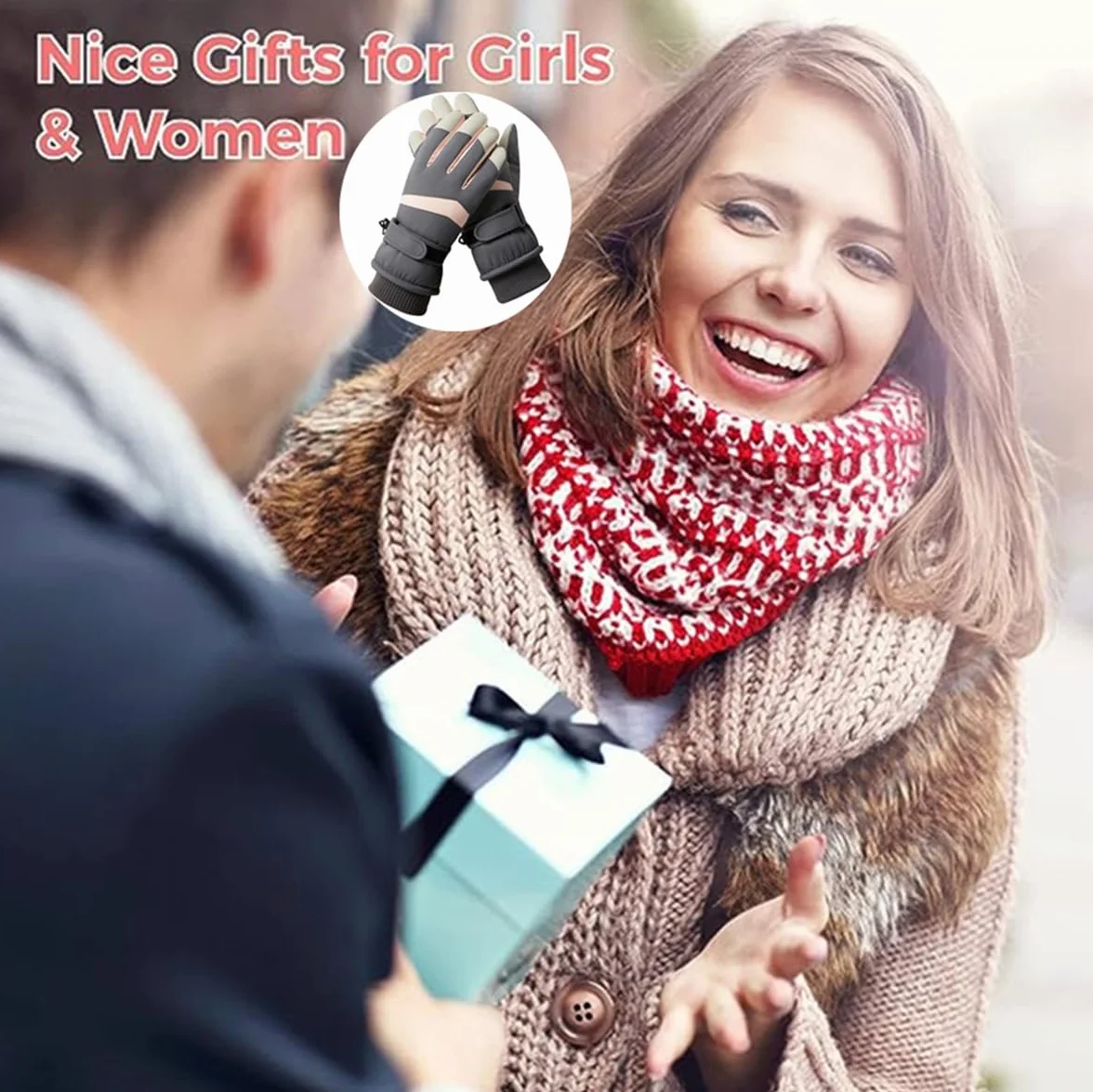 Gants de Ski Femmes Hiver Imperméable Tactile Chaud Polaire