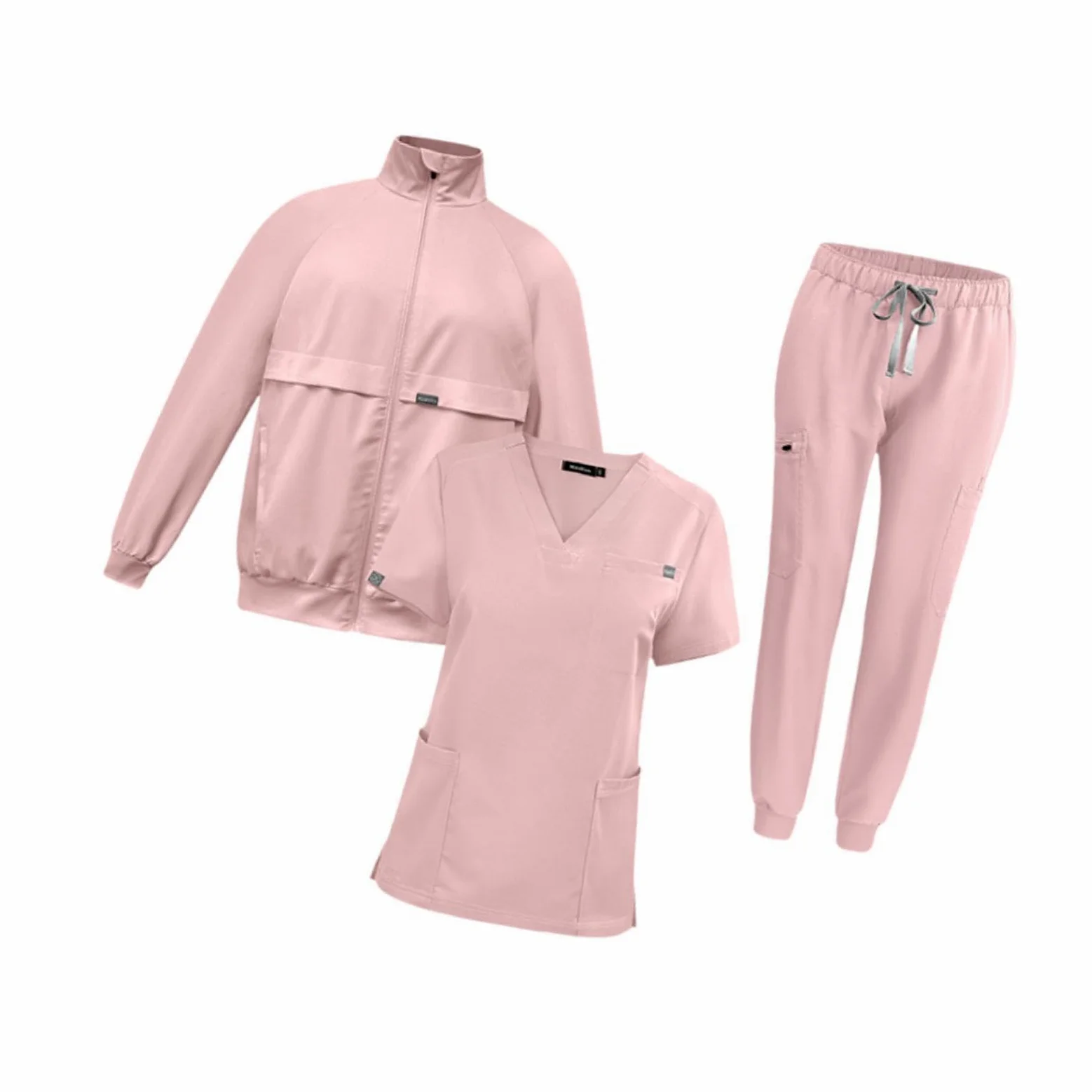 3 Pièces Ensemble Infirmière Uniforme Blouse Pantalon Veste Femme Travail Léger Pratique Polyester Adapté au Centre de Santé Pharmacie Maternité